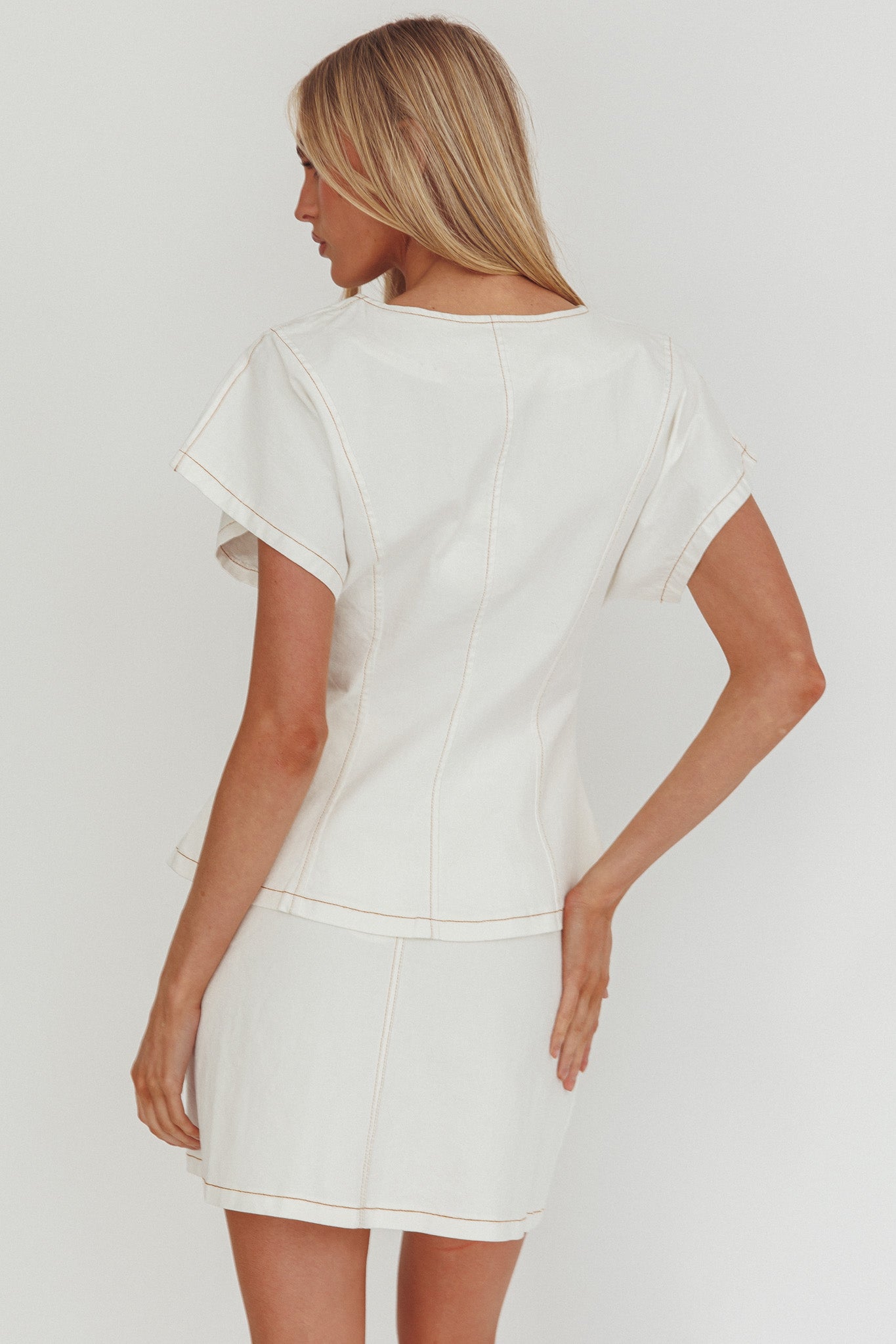 Over It Short Gold Button Mini Skirt Cream-Fable Dress