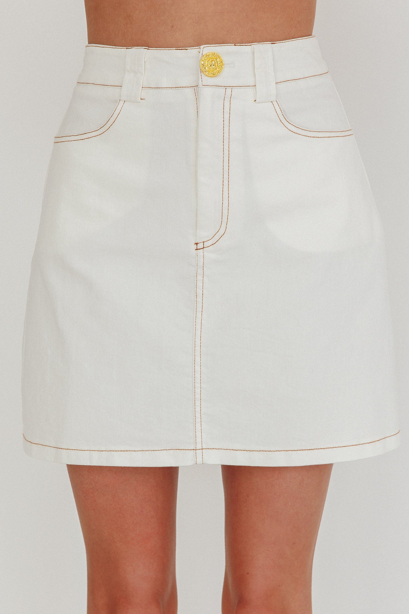 Over It Short Gold Button Mini Skirt Cream-Fable Dress