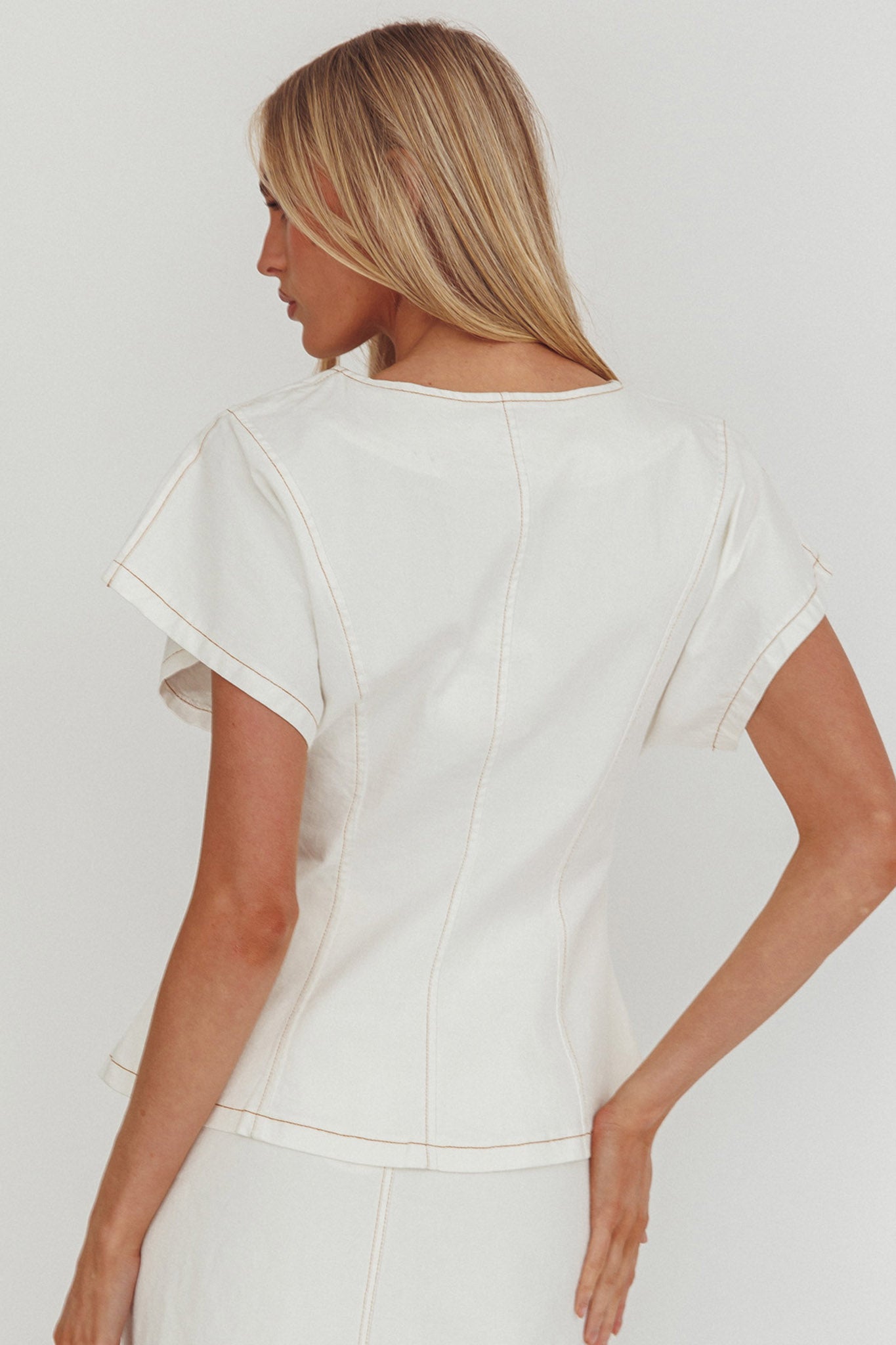 Over It Short Sleeve Button Top Cream-Fable Dress