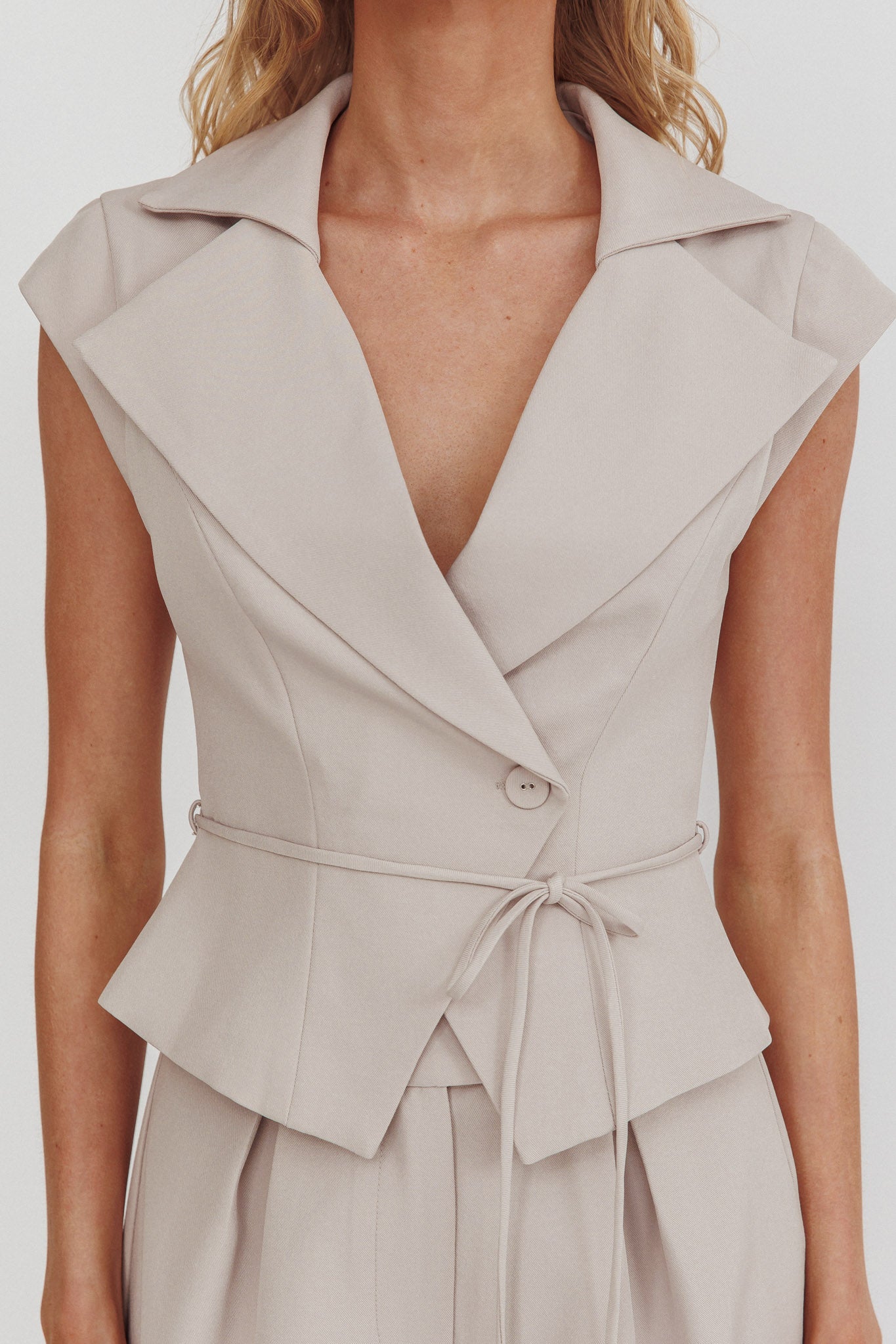 Galisse Cap Sleeve Lapel Top Cream-Fable Dress