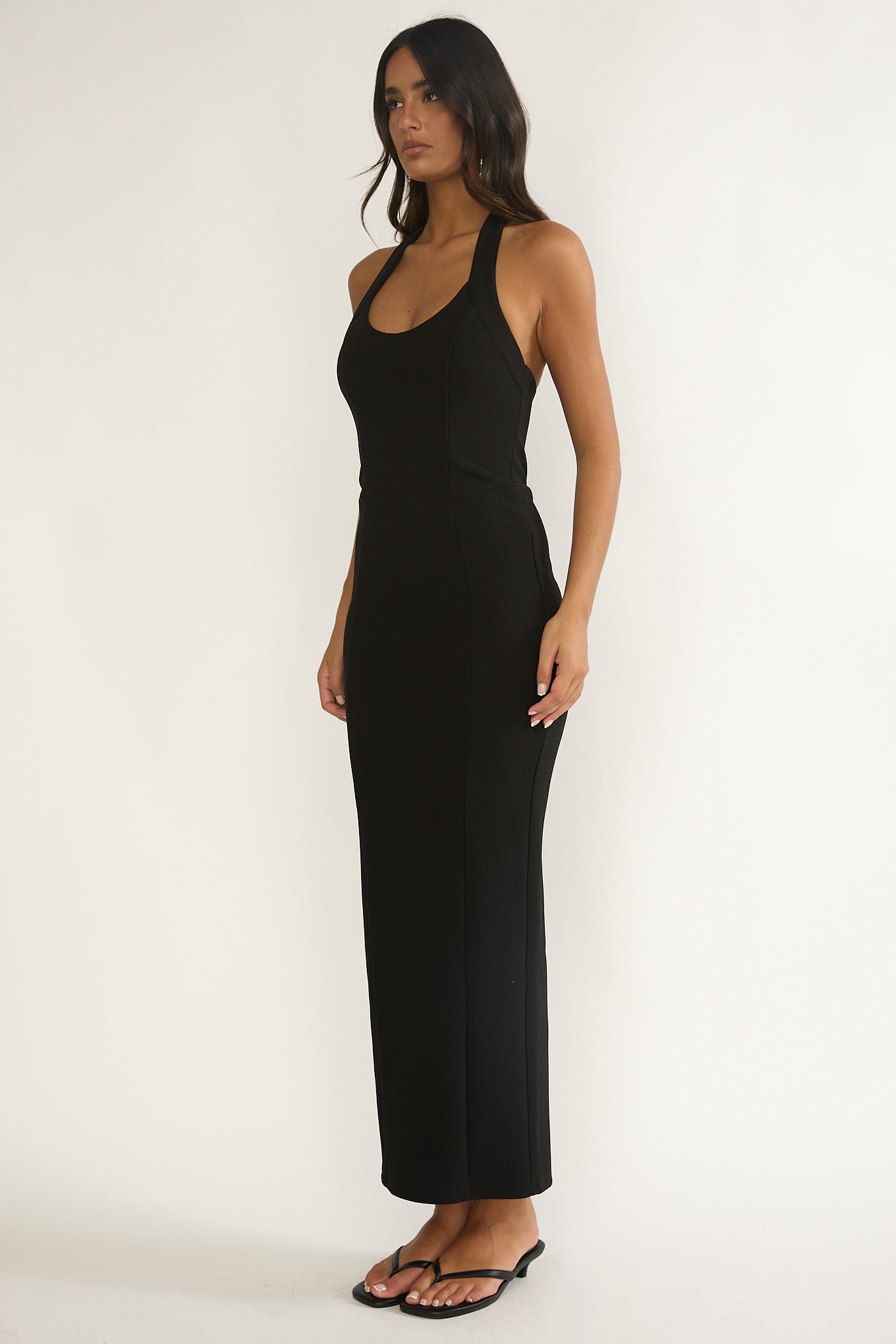 Shailyn Scoop Neck Halter Maxi Dress Black-Fable Dress