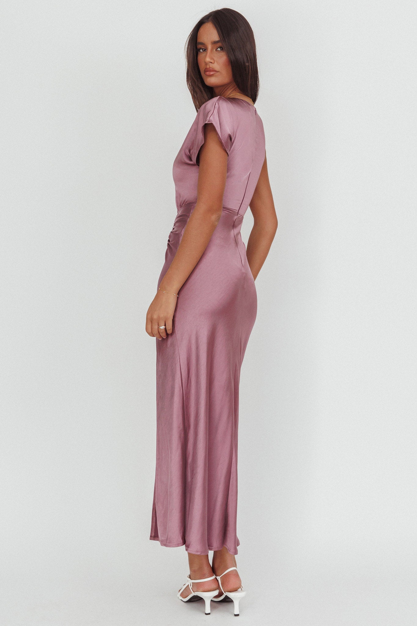 Larelle One-Sleeve Front Split Maxi Dress Grape-Fable Dress