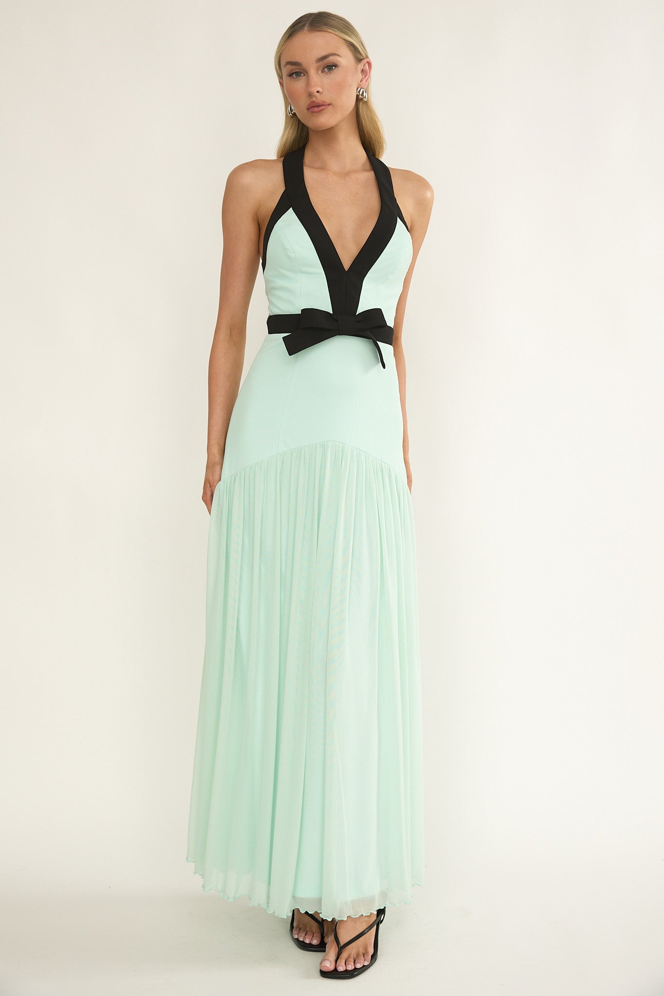 Aven Halter Bow Maxi Dress Mint-Fable Dress