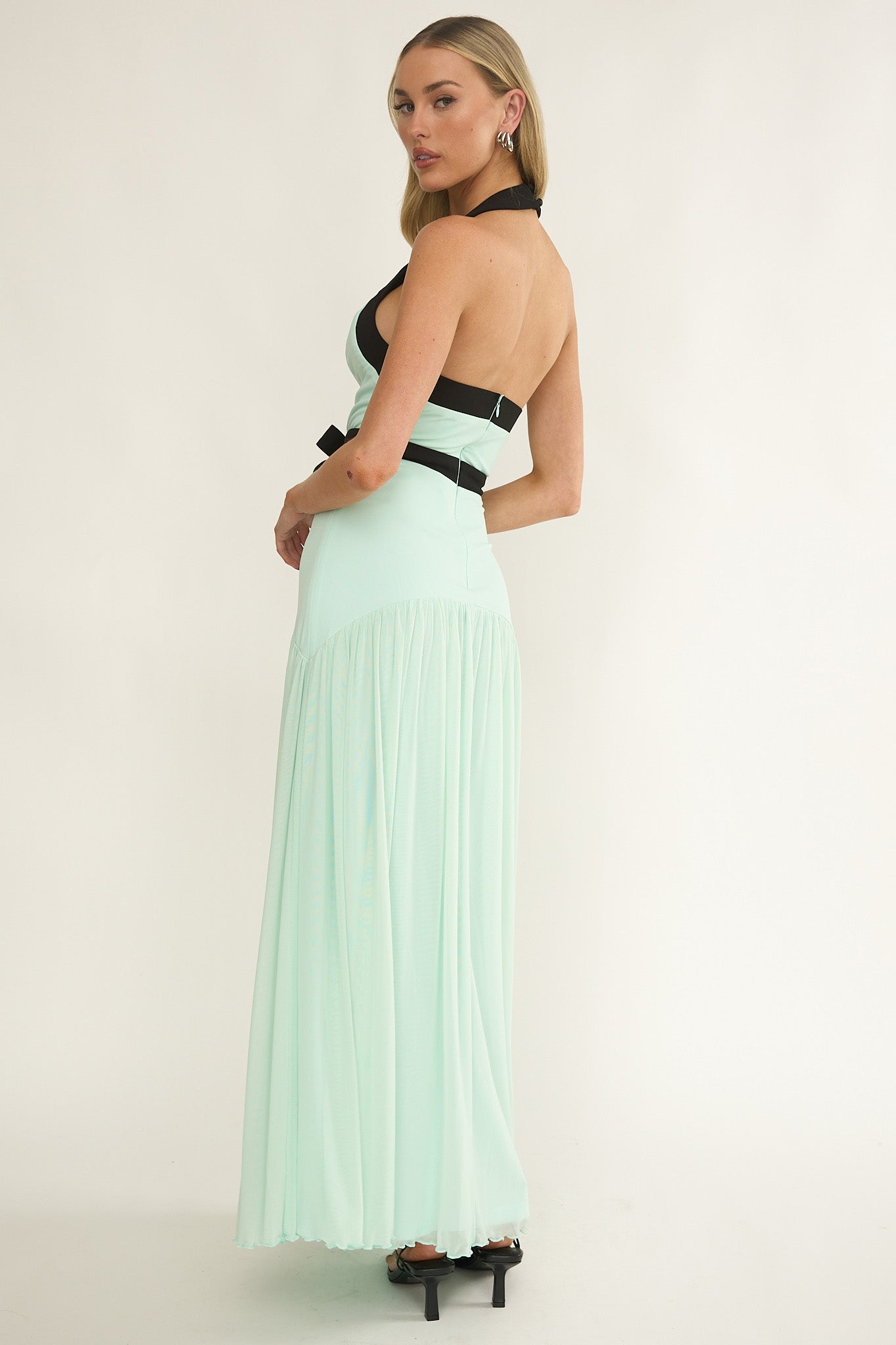 Aven Halter Bow Maxi Dress Mint-Fable Dress