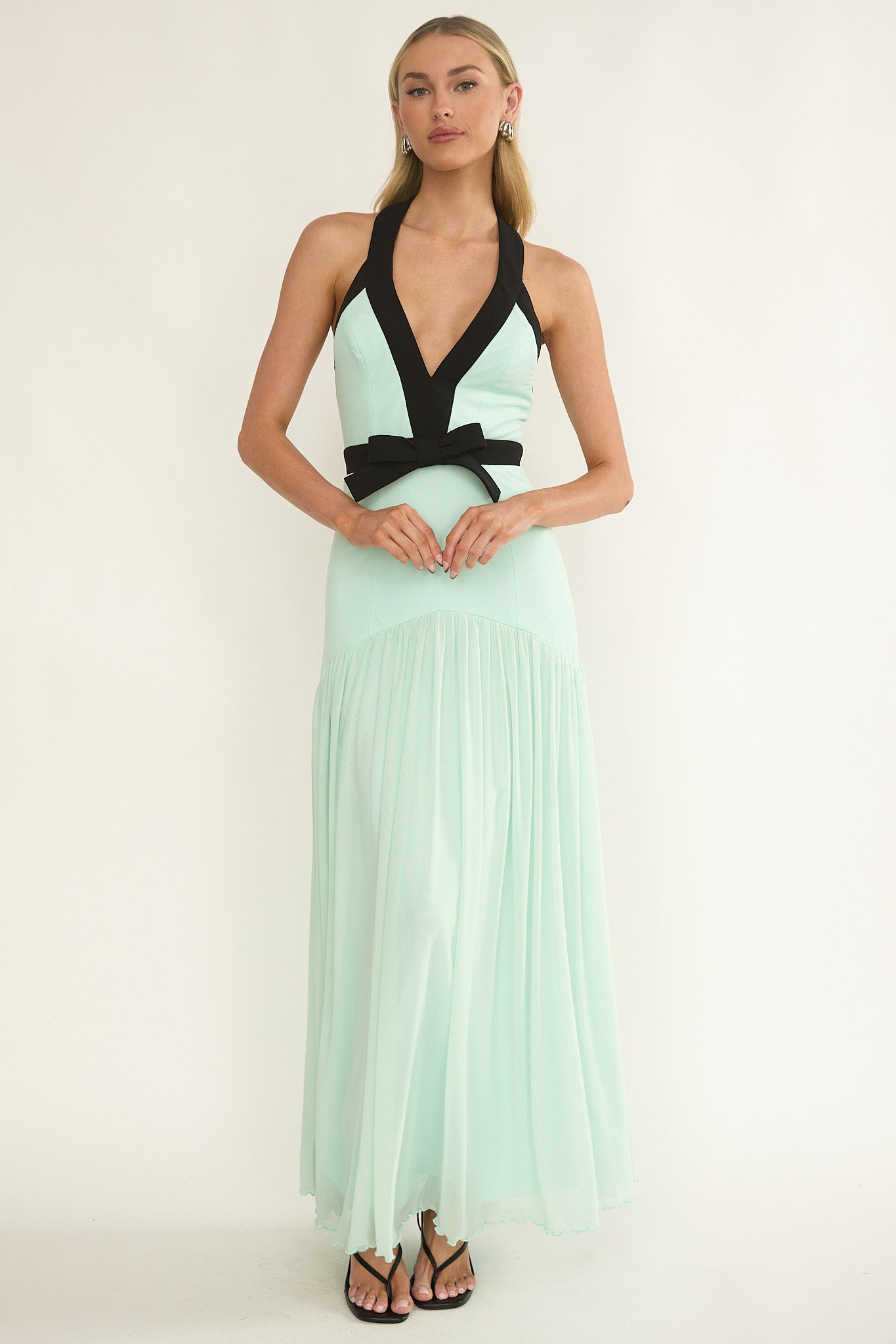 Aven Halter Bow Maxi Dress Mint-Fable Dress