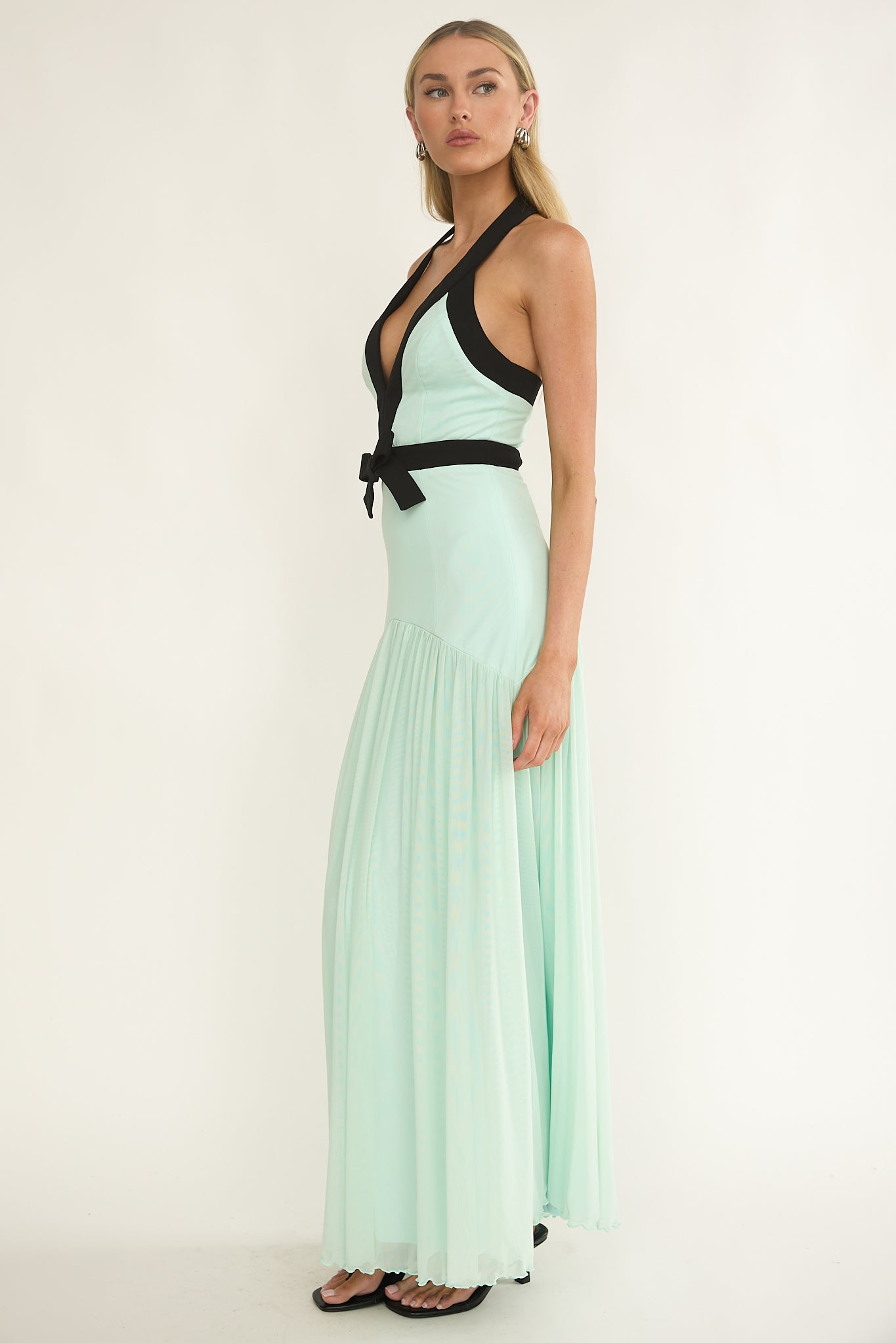 Aven Halter Bow Maxi Dress Mint-Fable Dress