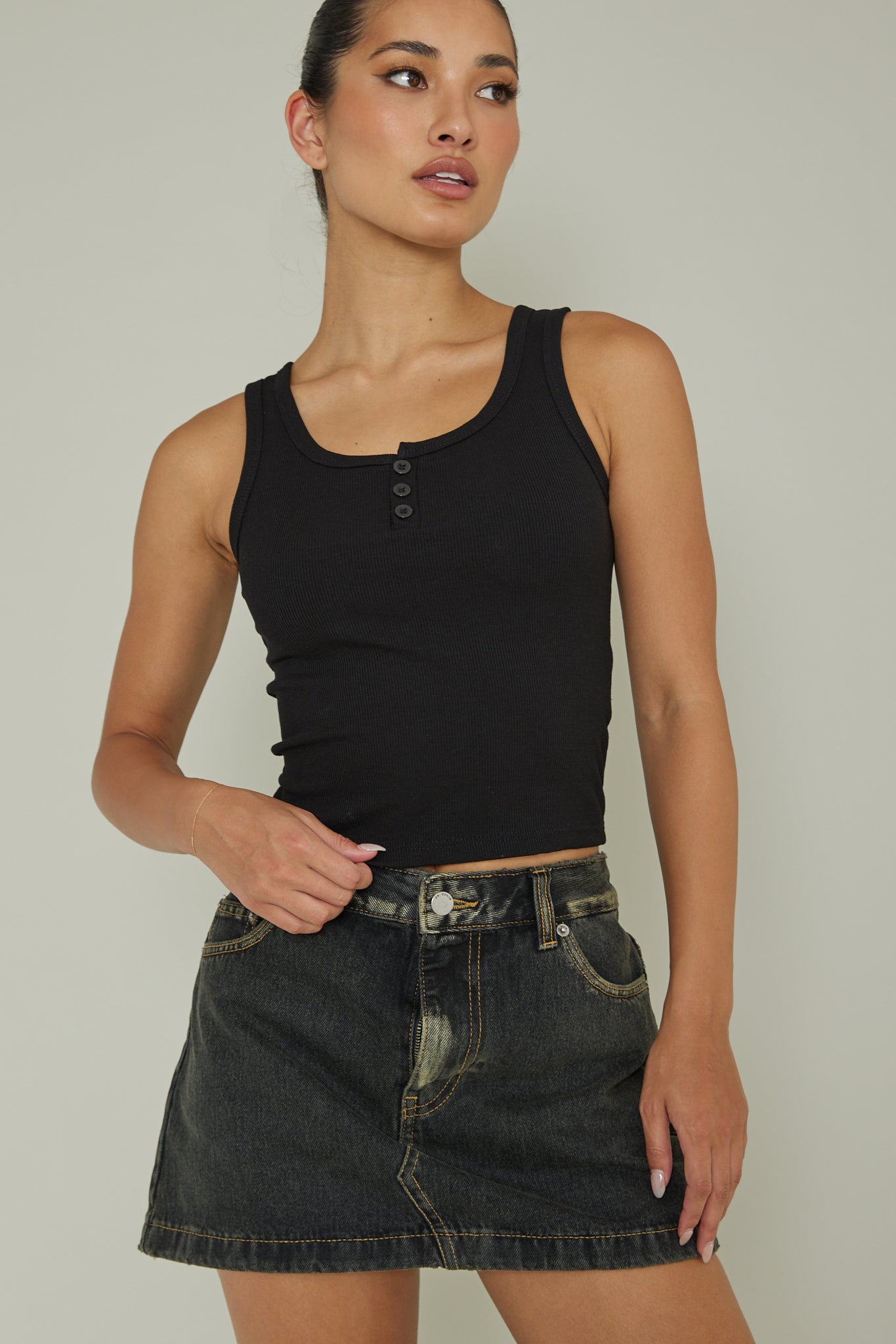 Recess Thick Strap Ribbed Top Black-Fable Dress