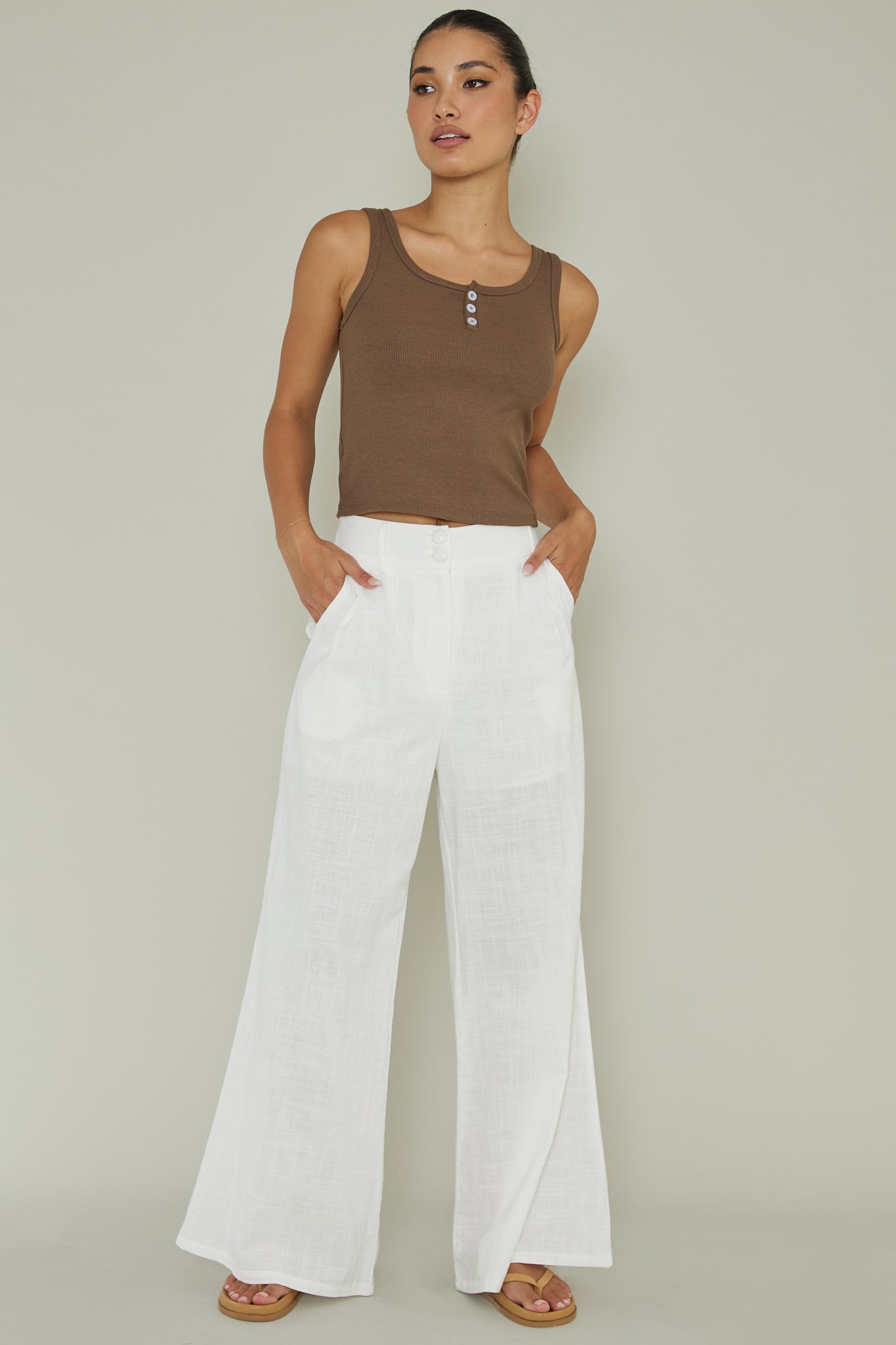 Recess Thick Strap Ribbed Top Brown-Fable Dress