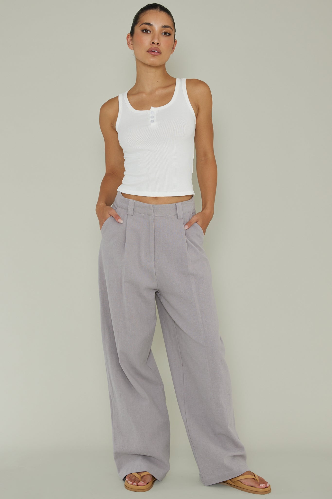 Recess Thick Strap Ribbed Top White-Fable Dress