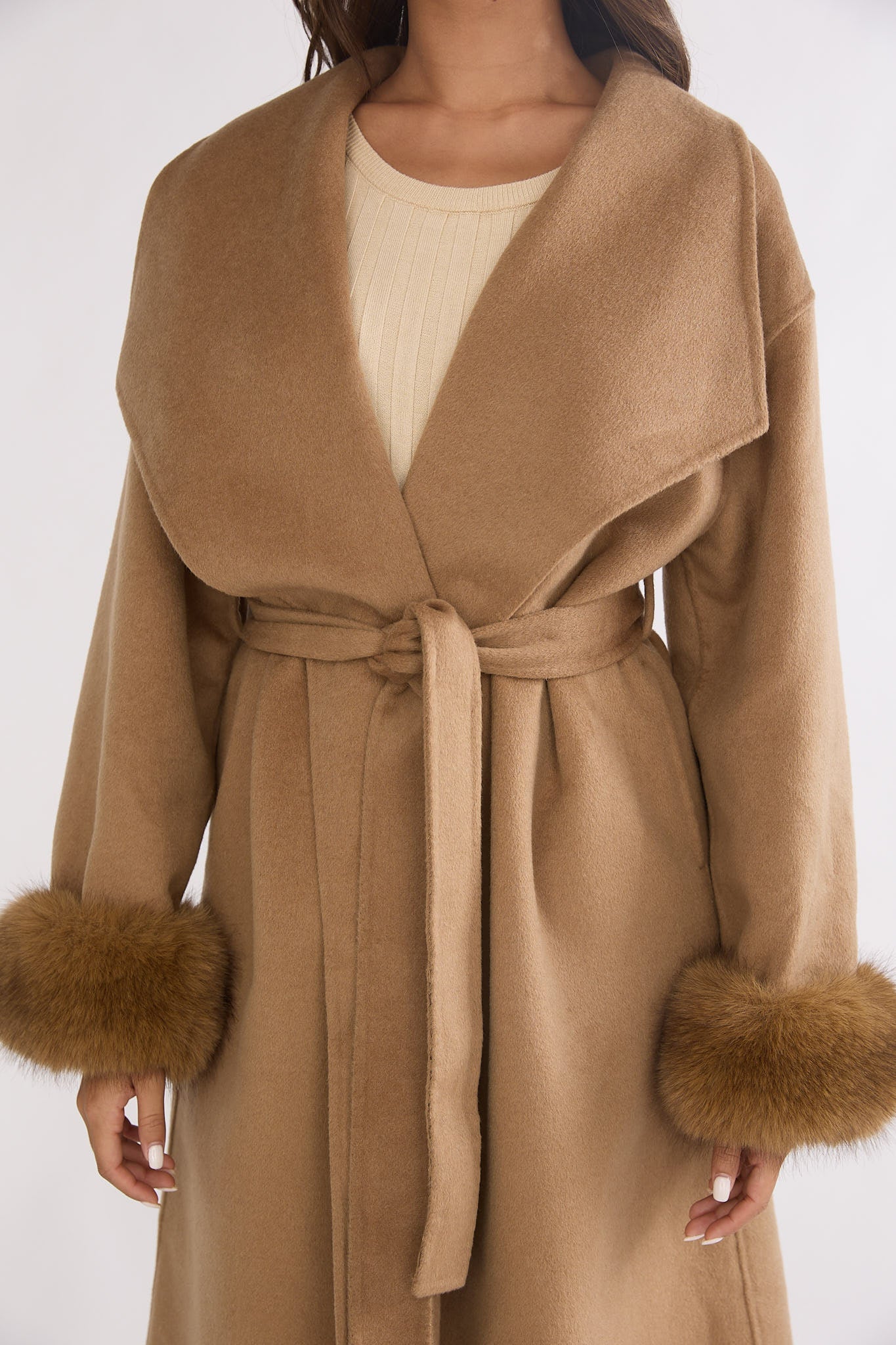 Zannora Faux Fur Coat Camel-Fable Dress