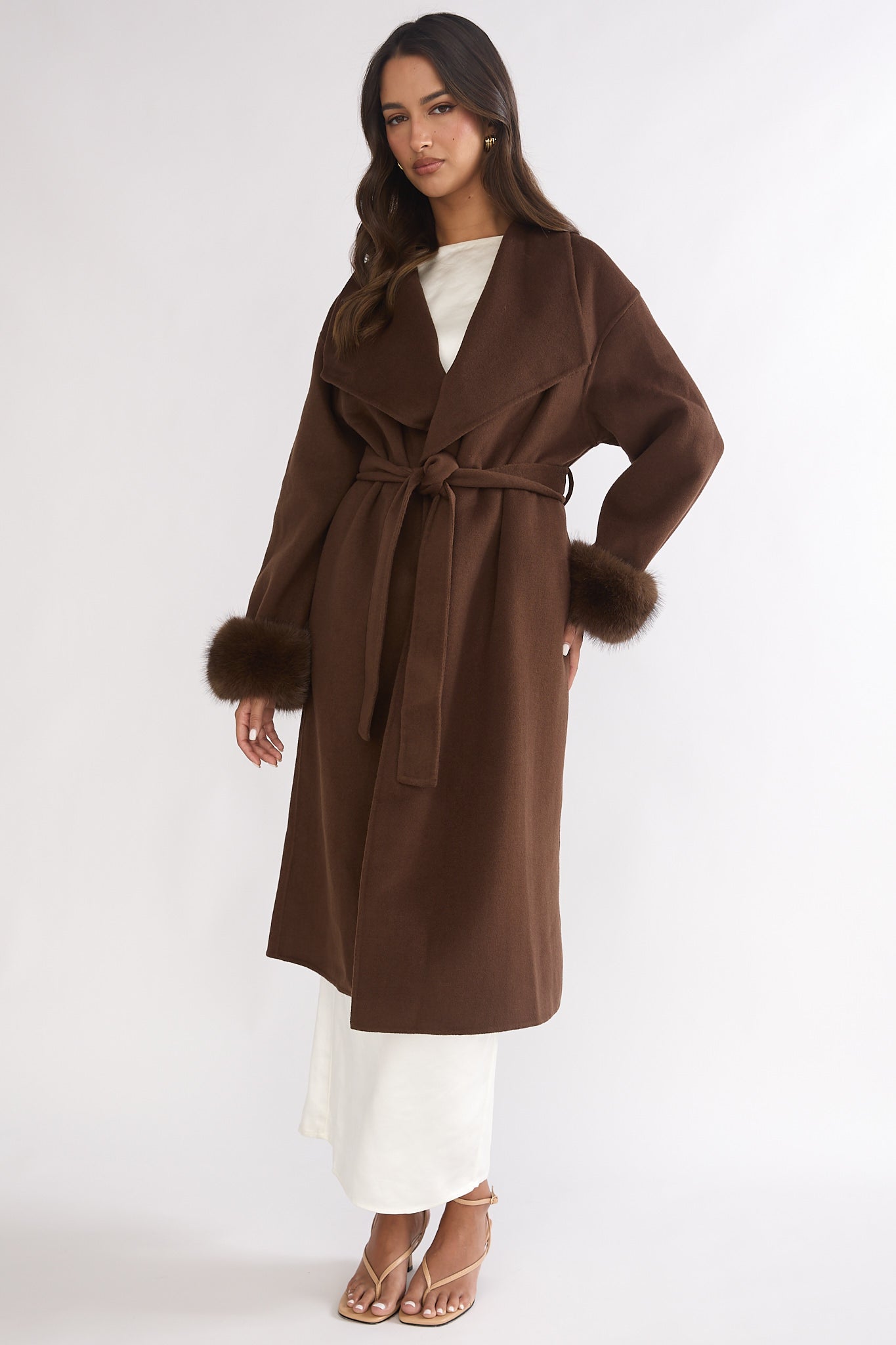Zannora Faux Fur Coat Chocolate-Fable Dress