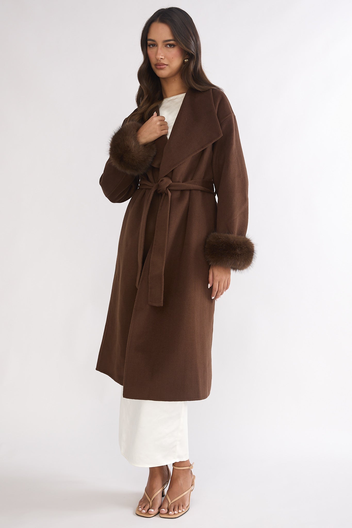 Zannora Faux Fur Coat Chocolate-Fable Dress