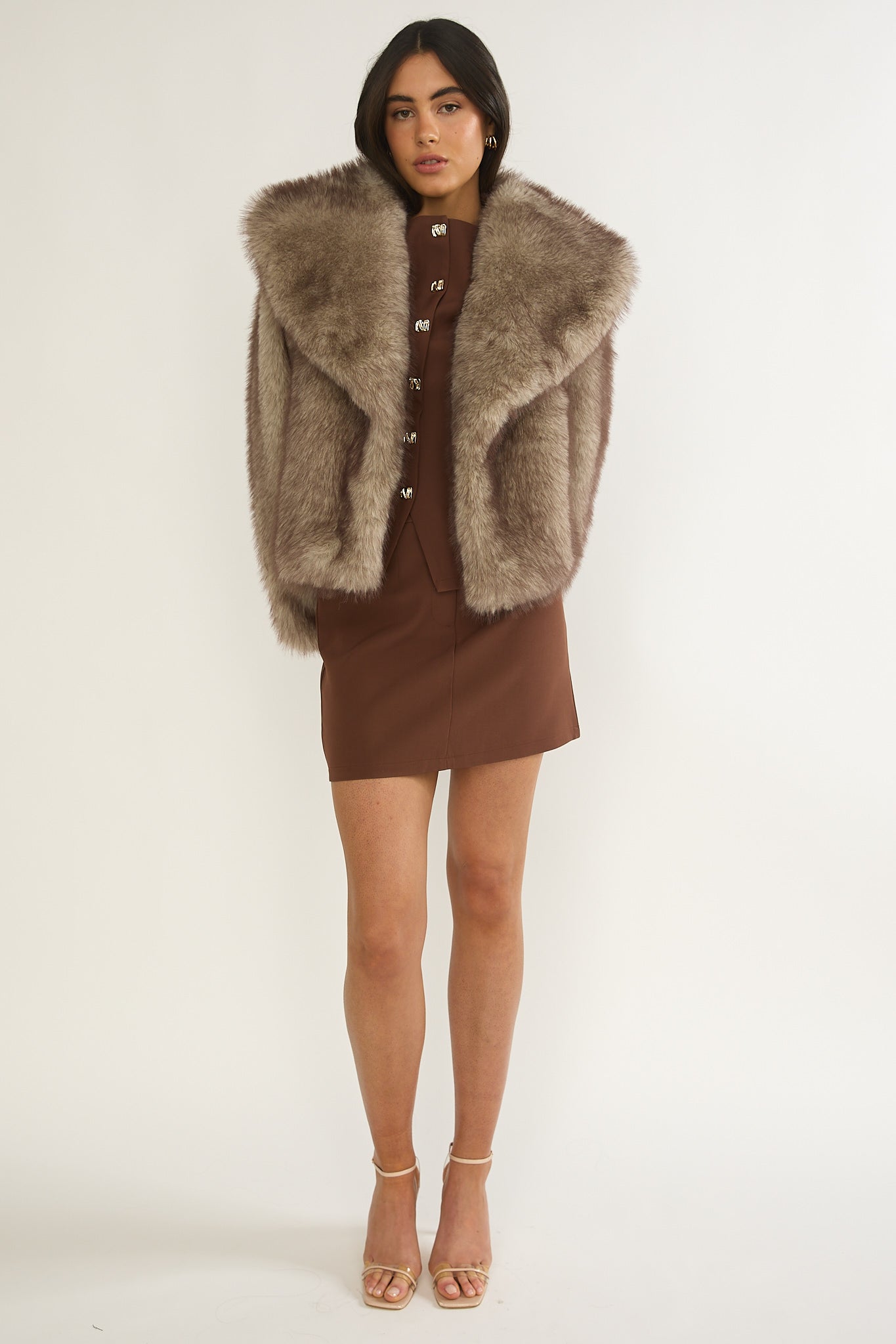 Marella Oversized Lapel Faux Fur Jacket Taupe-Fable Dress