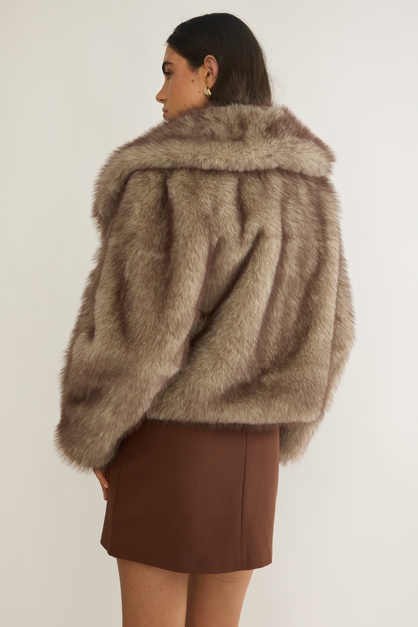 Marella Oversized Lapel Faux Fur Jacket Taupe-Fable Dress