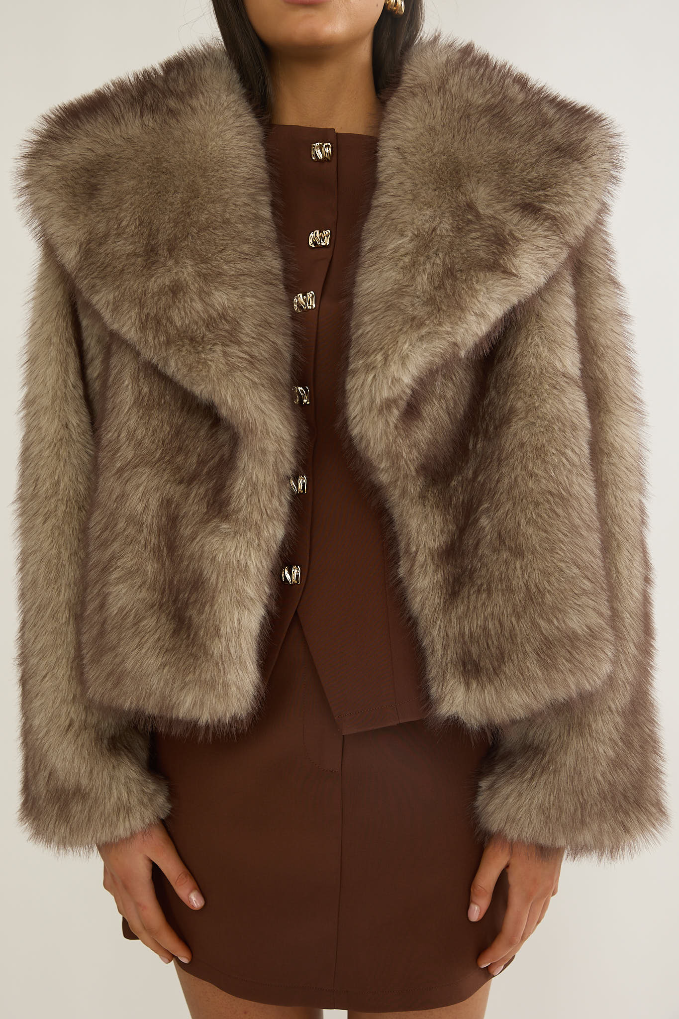 Marella Oversized Lapel Faux Fur Jacket Taupe-Fable Dress