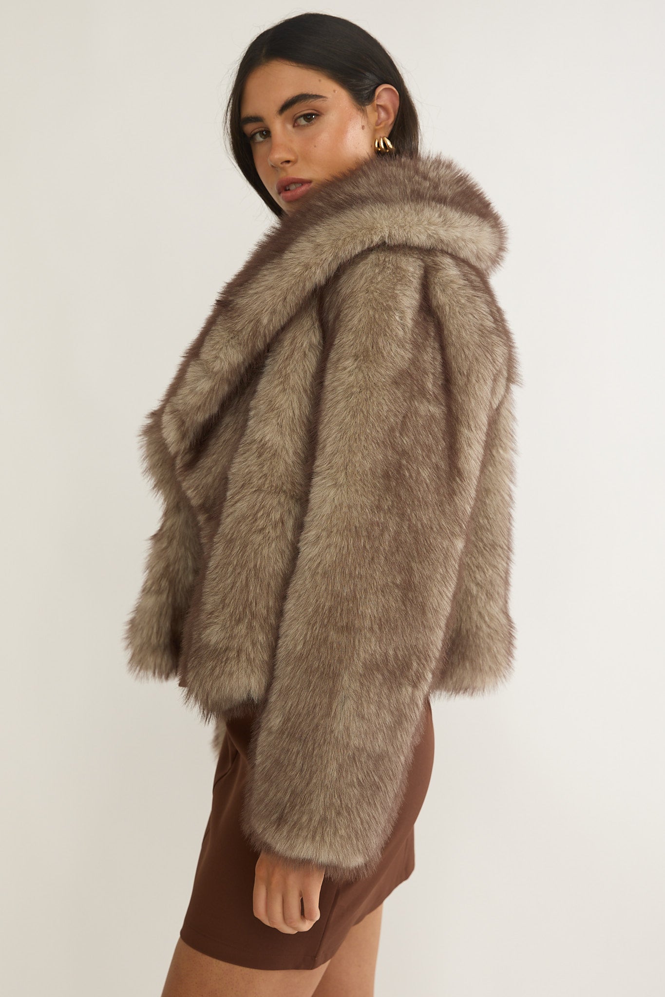 Marella Oversized Lapel Faux Fur Jacket Taupe-Fable Dress
