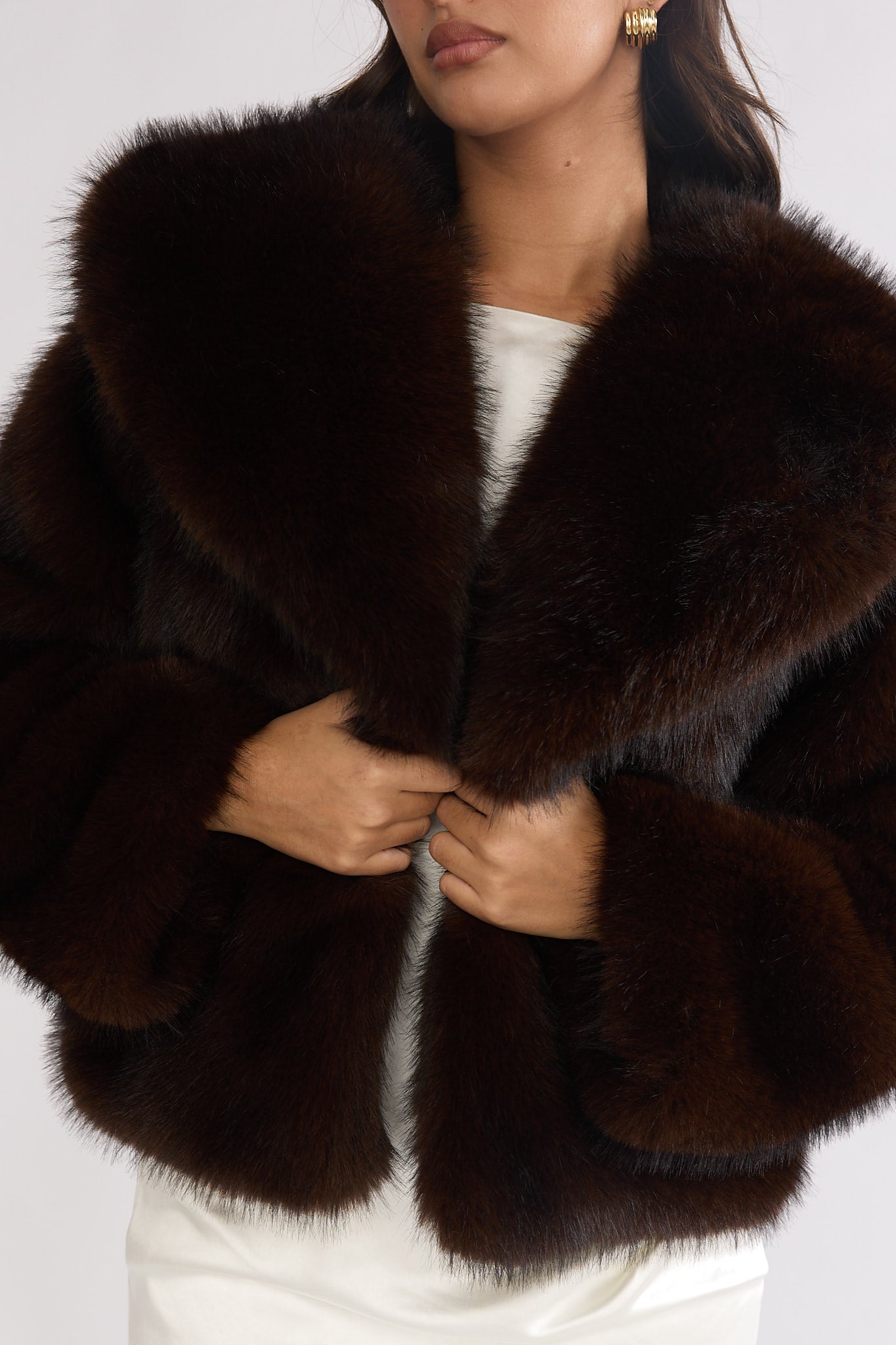 Marella Oversized Lapel Faux Fur Jacket Coffee-Fable Dress