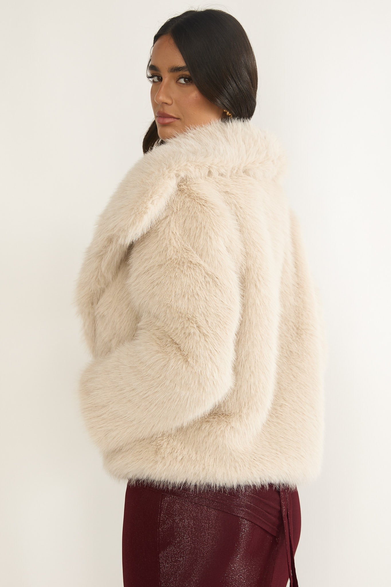 Harlequinn Oversized Lapel Faux Fur Jacket Taupe-Fable Dress