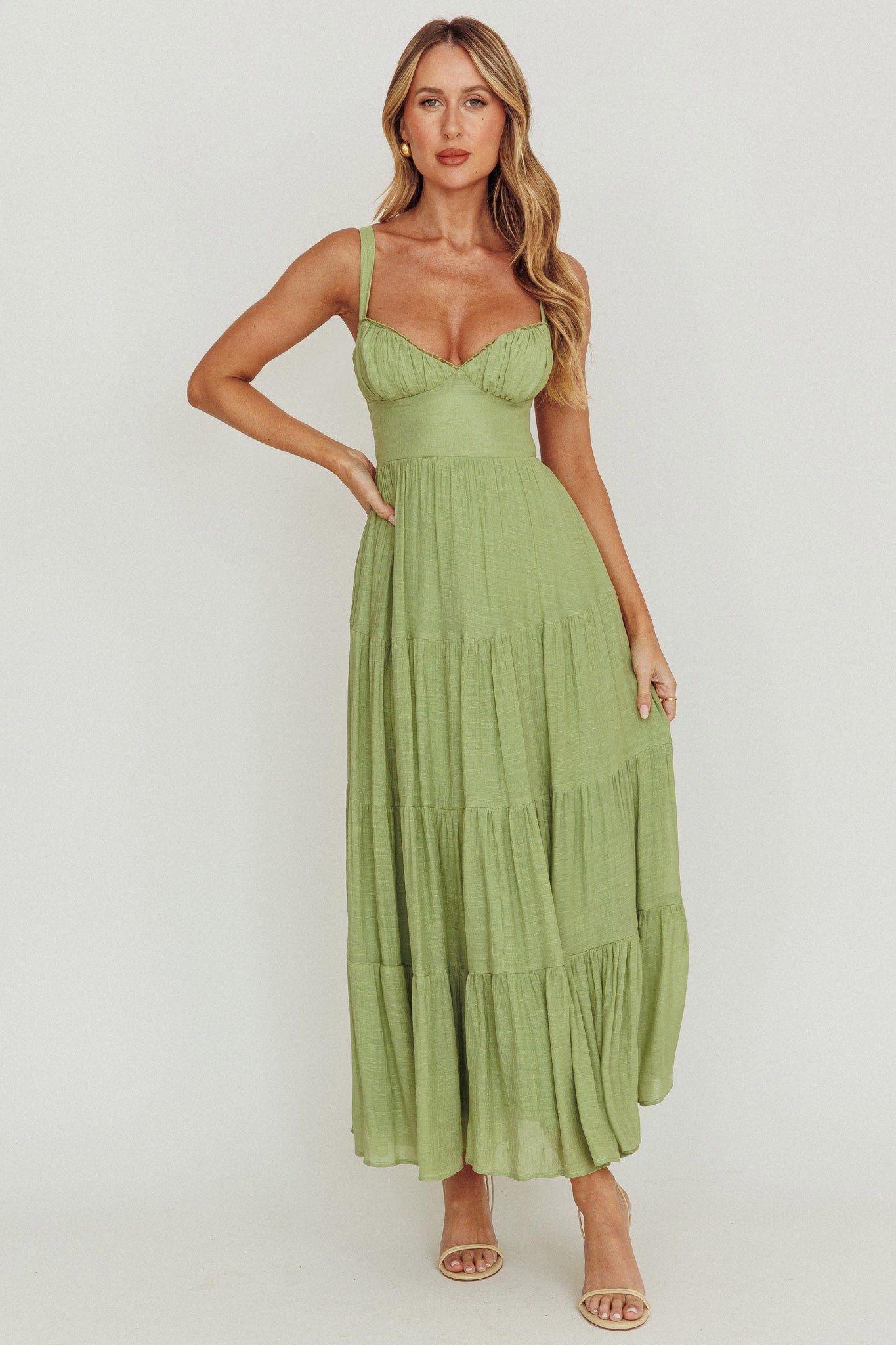 Neptune Cut Out Back A-Line Maxi Dress Sage-Fable Dress