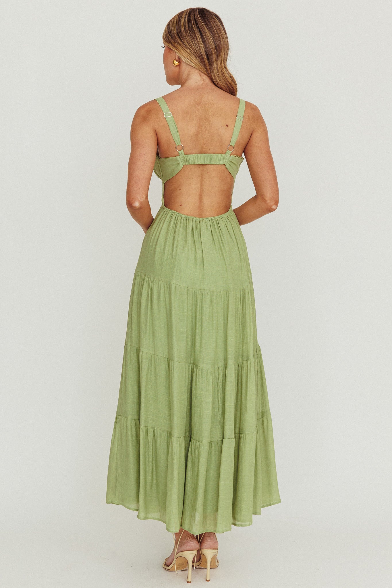 Neptune Cut Out Back A-Line Maxi Dress Sage-Fable Dress