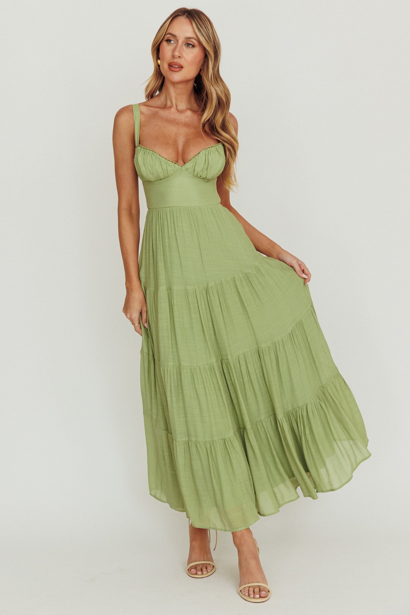 Neptune Cut Out Back A-Line Maxi Dress Sage-Fable Dress