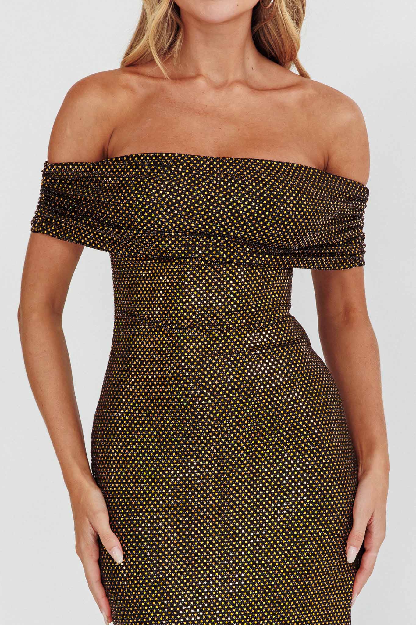 Kailey Off-Shoulder Maxi Dress Spangle Black-Fable Dress