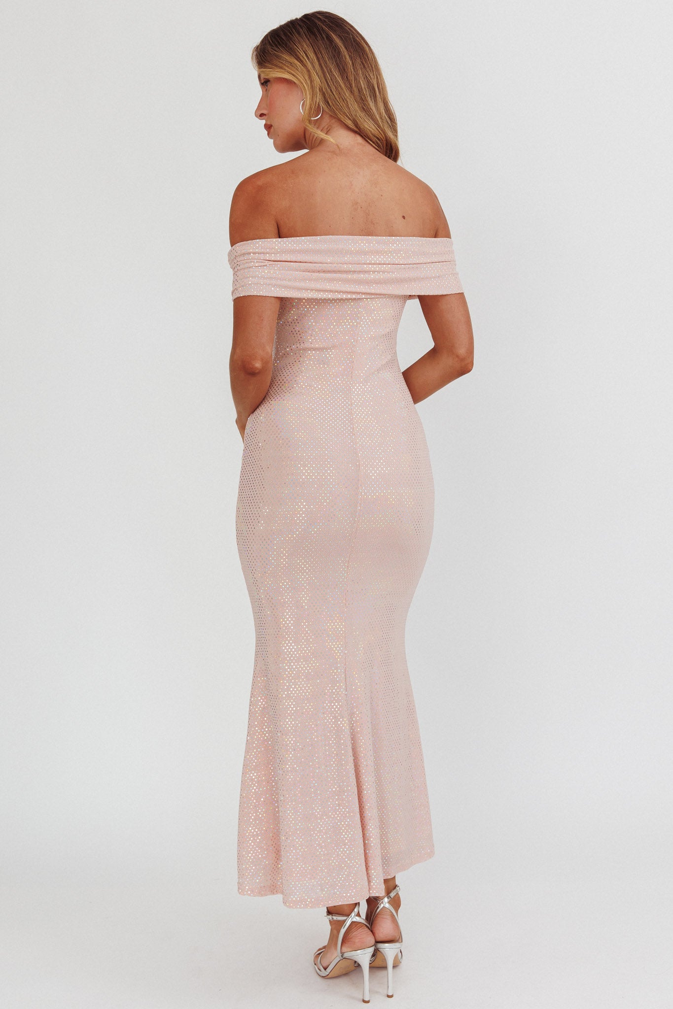 Kailey Off-Shoulder Maxi Dress Spangle Blush-Fable Dress