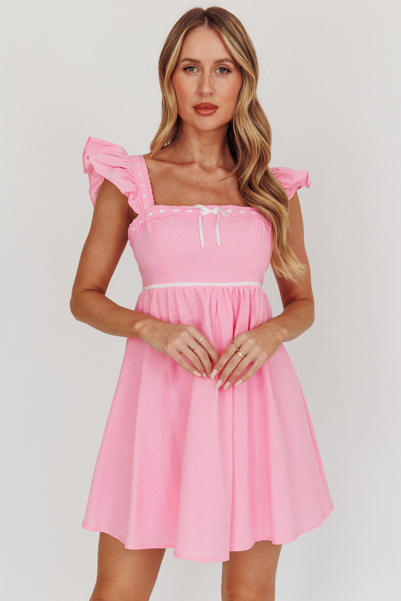 Angels Harp Babydoll Mini Dress Light Pink-Fable Dress