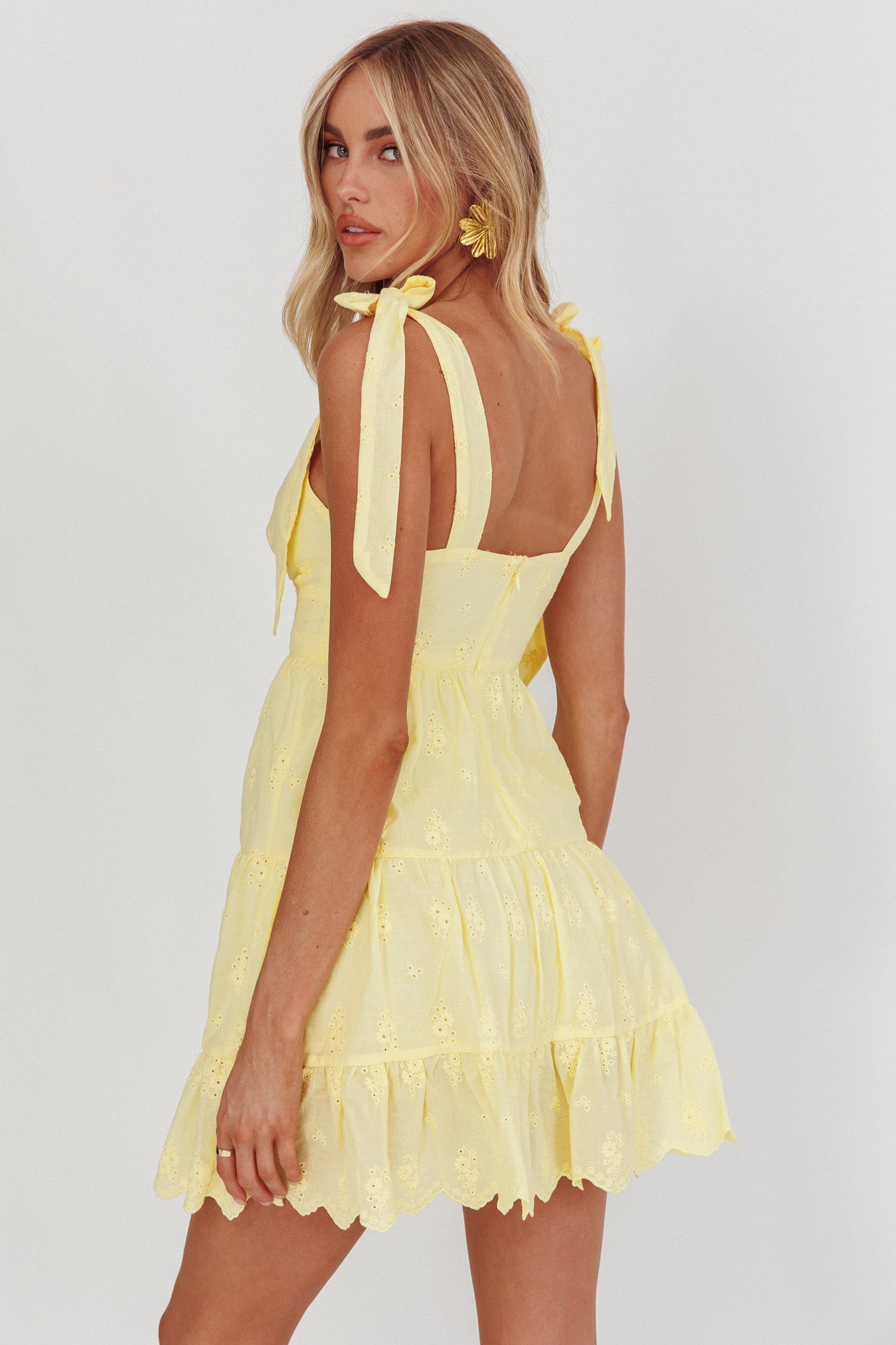 Ardent Tied Shoulder Mini Dress Lemon-Fable Dress