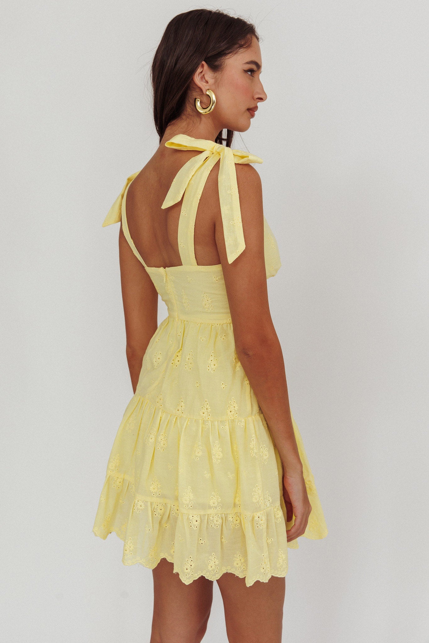 Ardent Tied Shoulder Mini Dress Lemon-Fable Dress