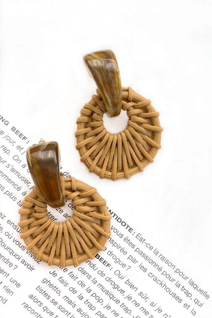 Zulu Faux Straw Earrings Tan-Fable Dress