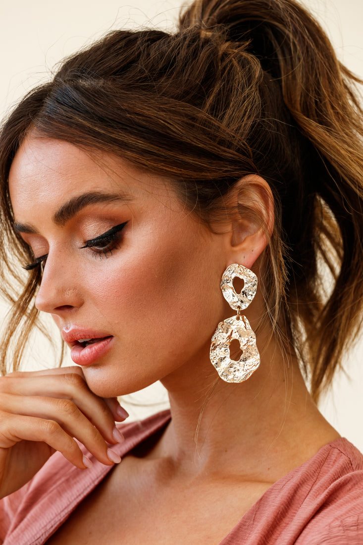 Barcelona Hammered Metal Earrings Gold-Fable Dress