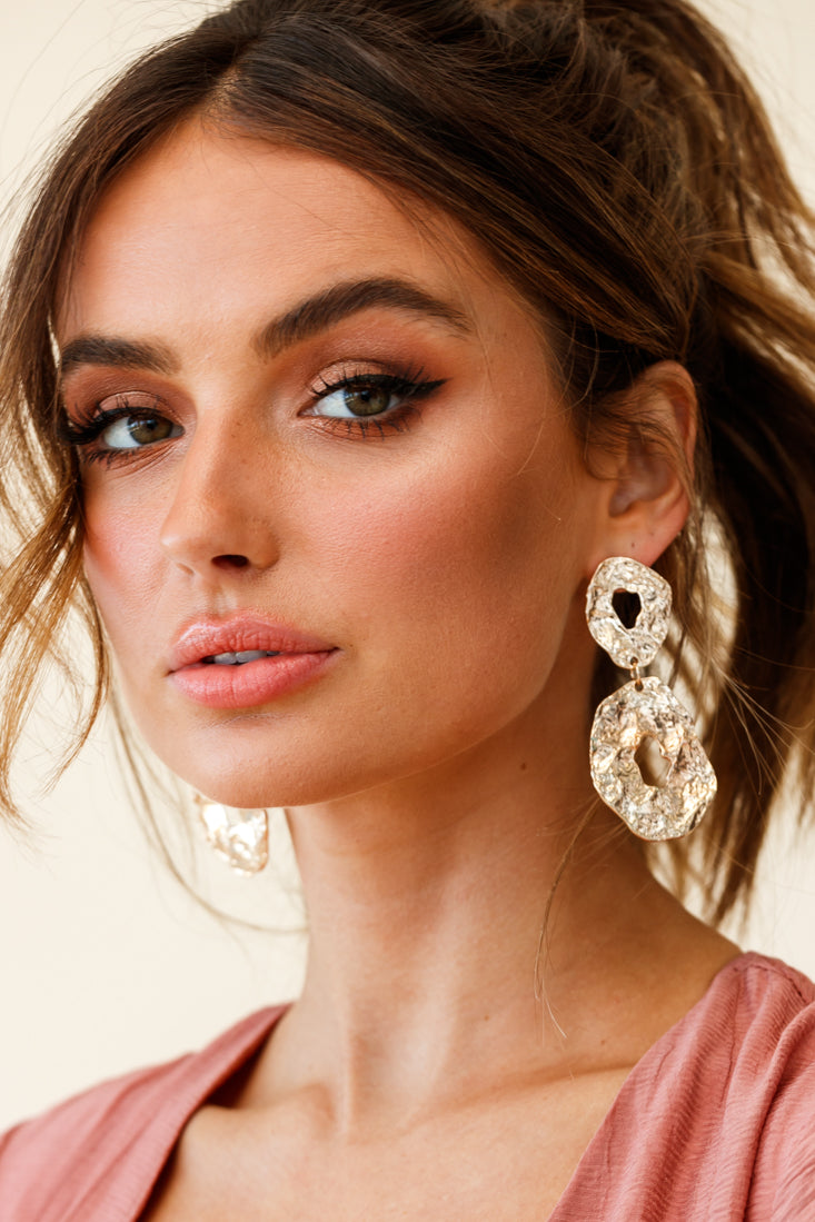 Barcelona Hammered Metal Earrings Gold-Fable Dress