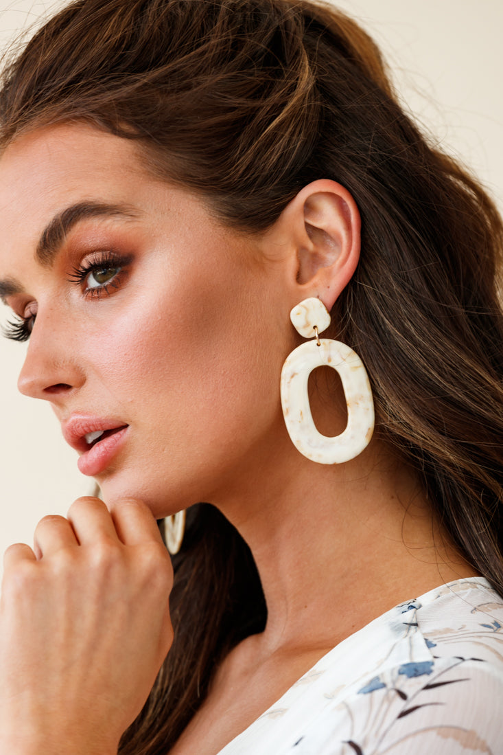 Zuma Marbled Oval Earrings Beige-Fable Dress