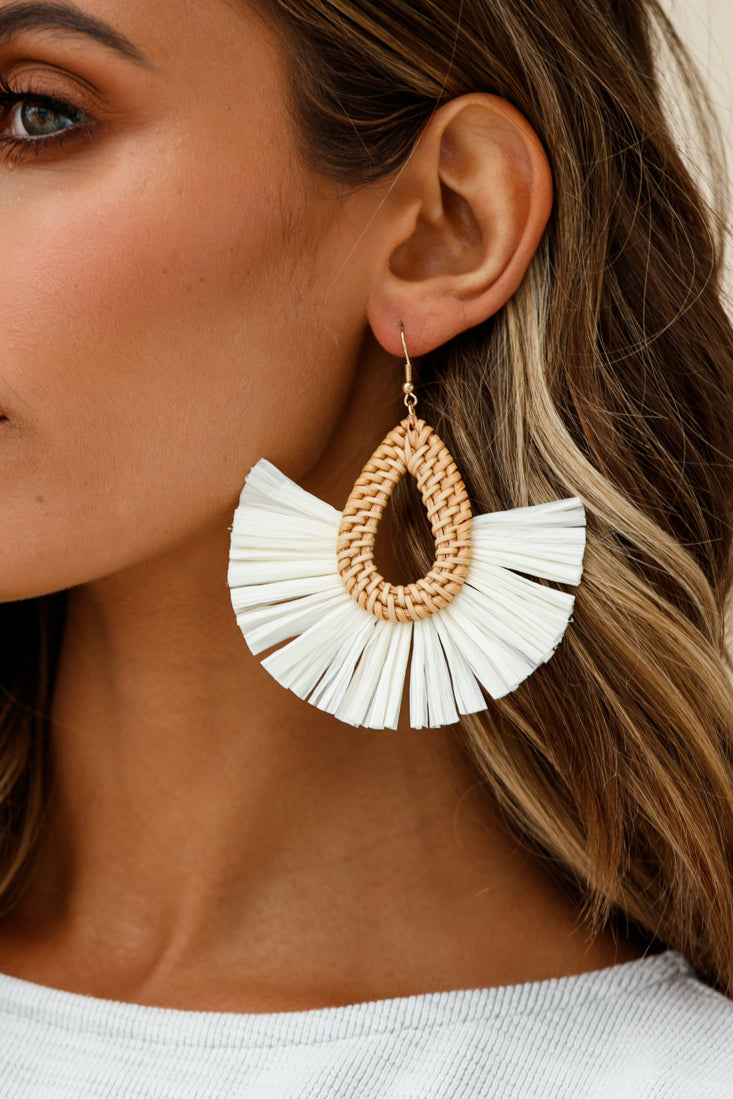 Zanzibar Woven Straw Earrings Natural-Fable Dress