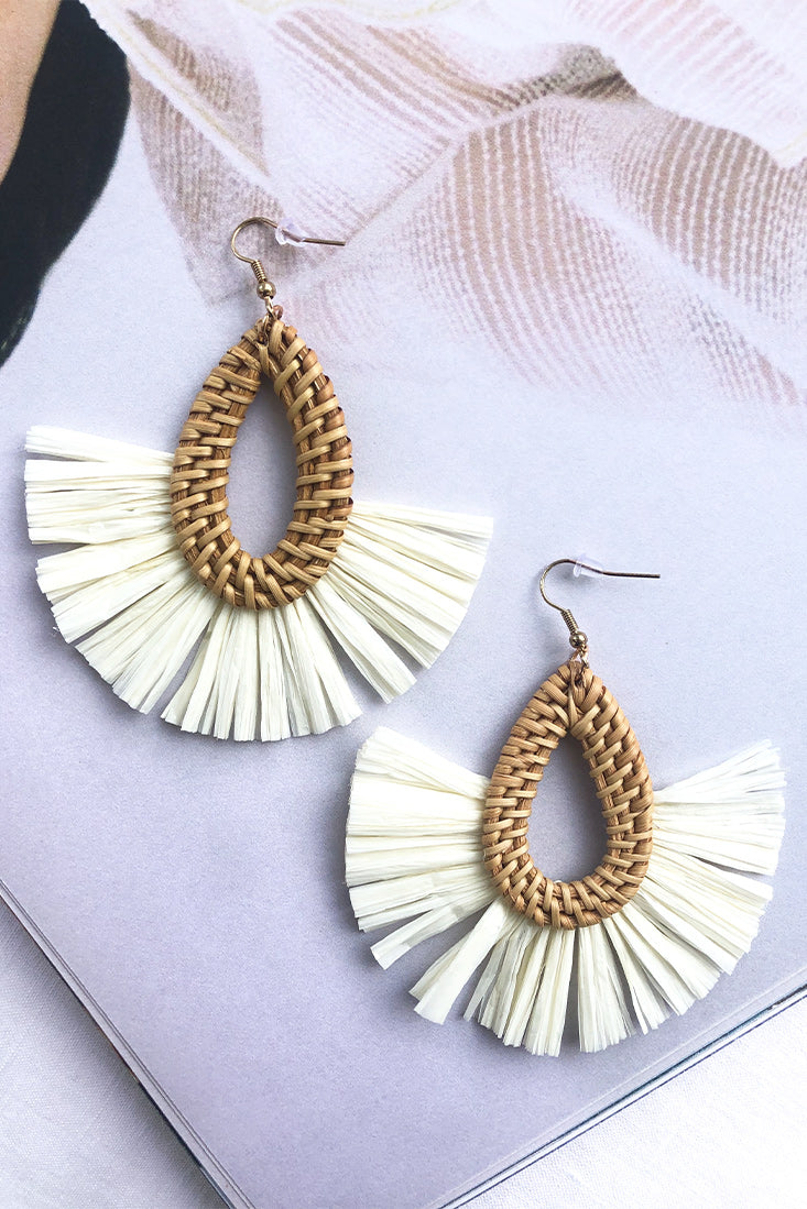 Zanzibar Woven Straw Earrings Natural-Fable Dress