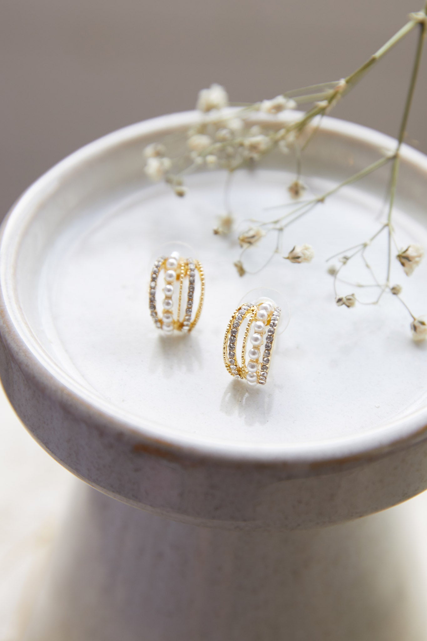 Ophelia Pearl and Crystal Earrings Gold-Fable Dress