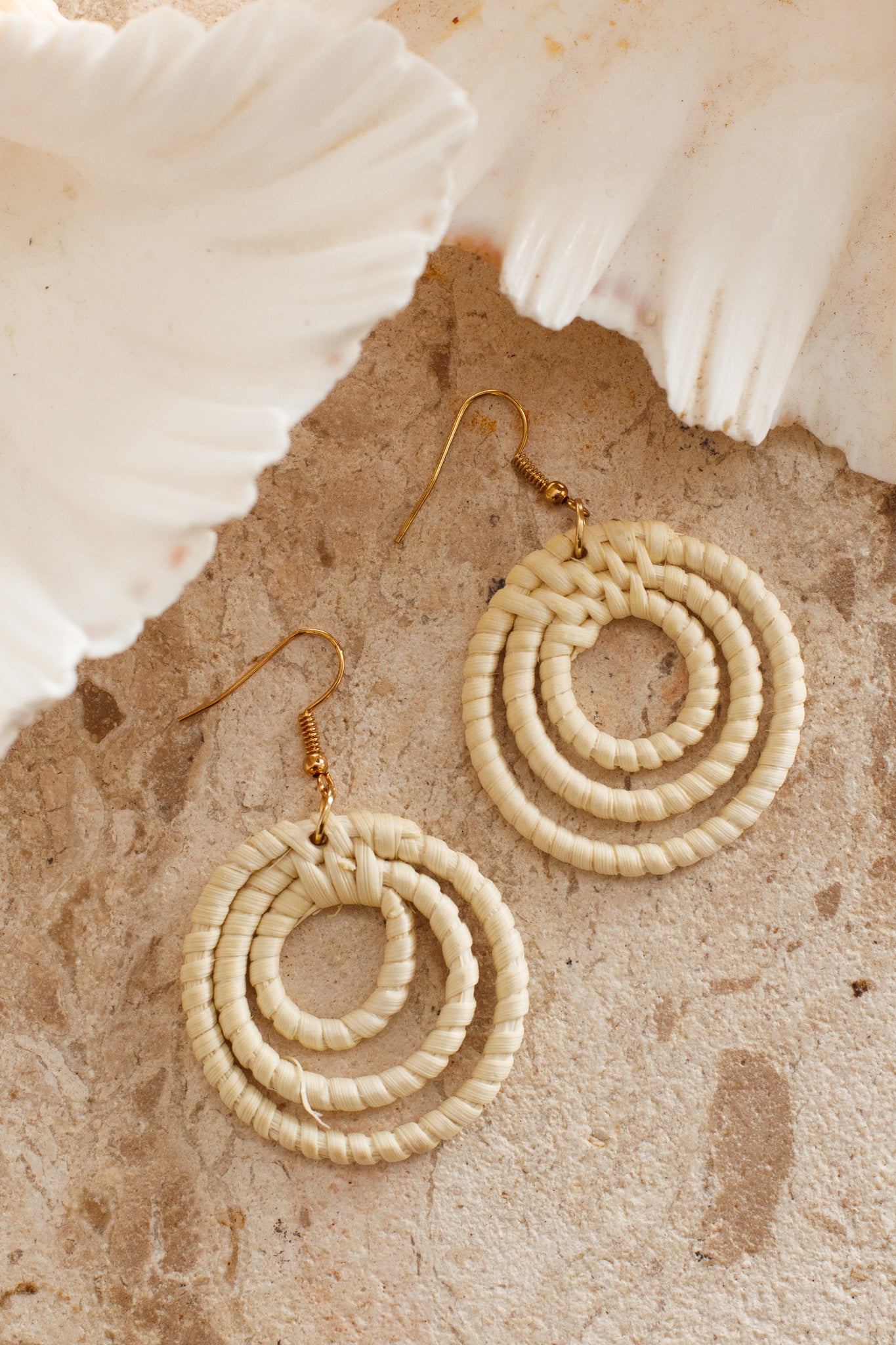 Batavia Spiral Rattan Hook Earrings Beige-Fable Dress