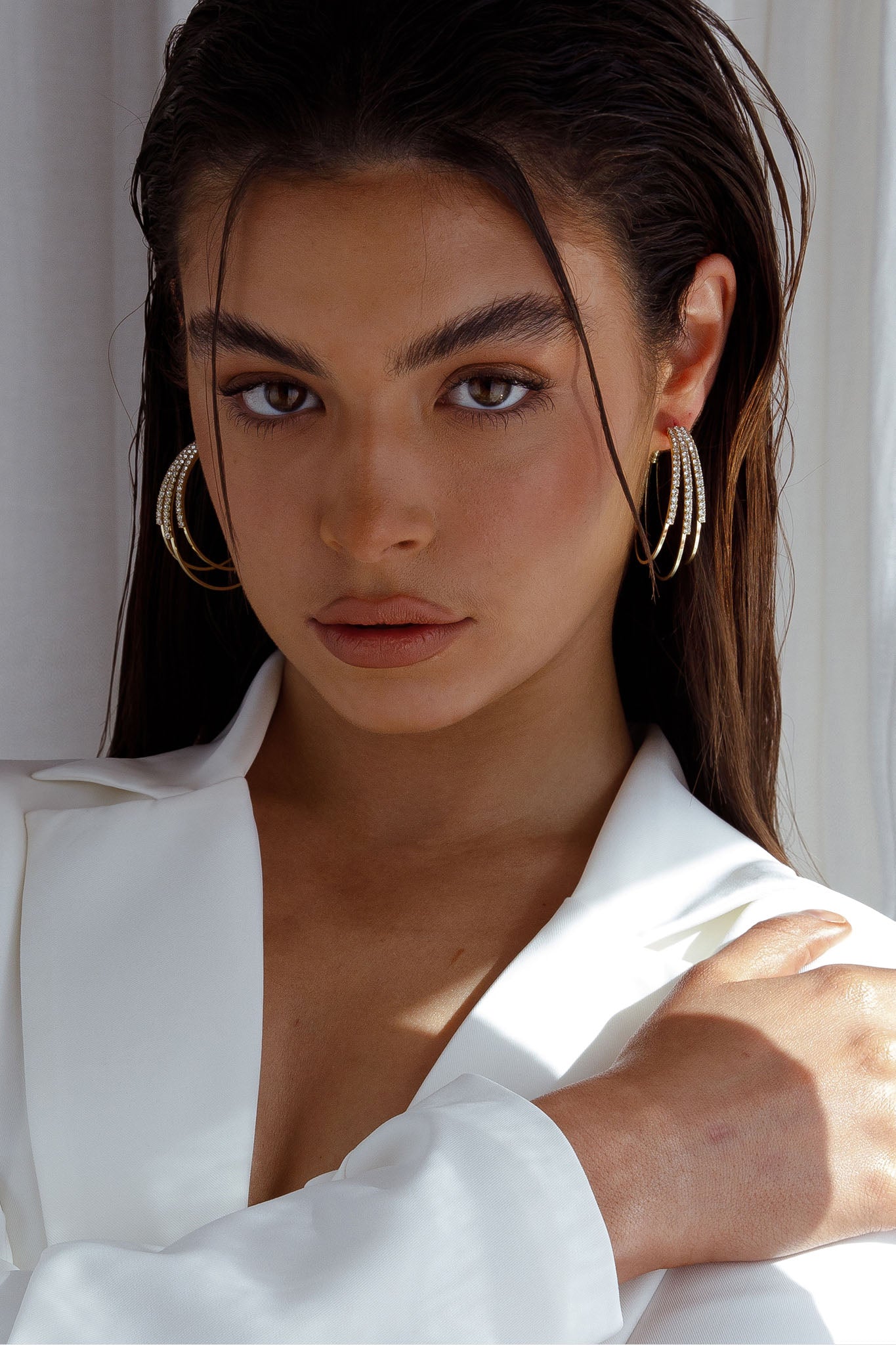 Zilla Triple Hoop Earrings Gold-Fable Dress