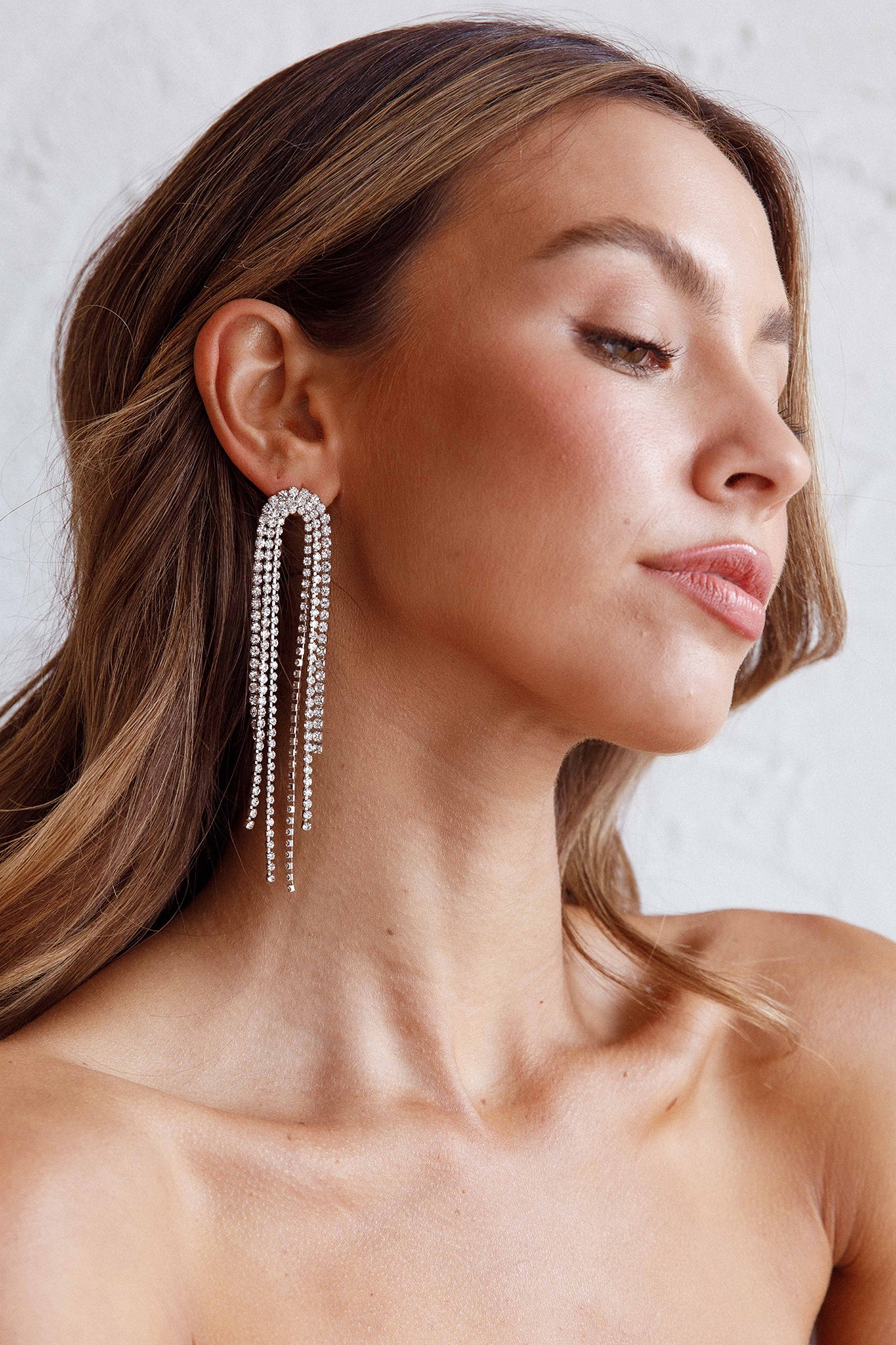 Angela Diamante Drop Earrings Silver-Fable Dress