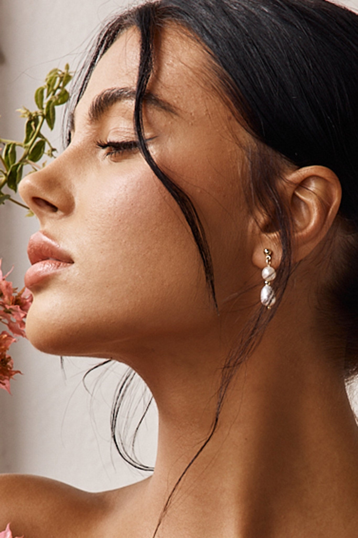 Minka Double Pearl Drop Earrings Gold-Fable Dress