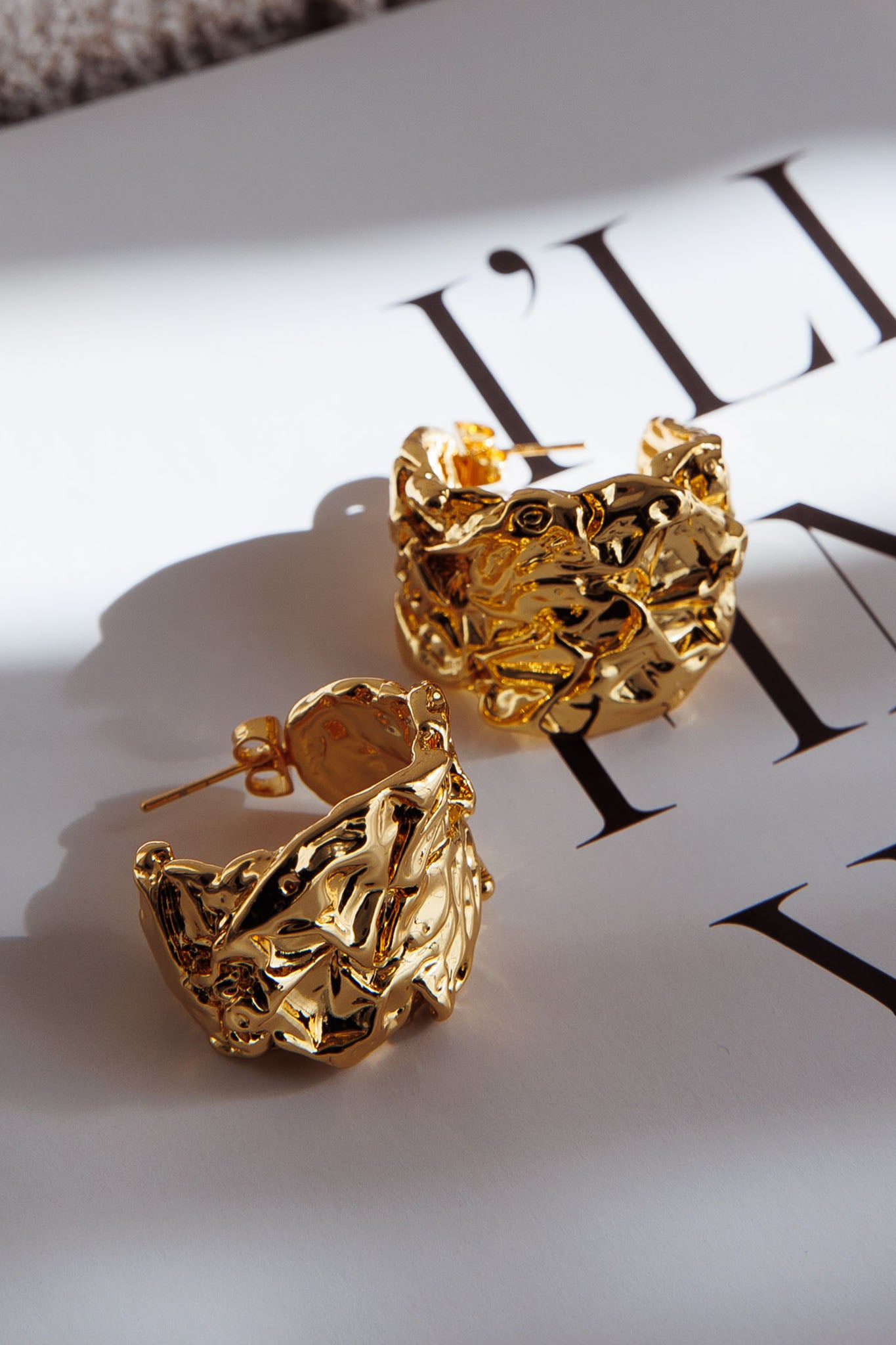 Ora Crinkle Foil Hoop Earrings Gold-Fable Dress