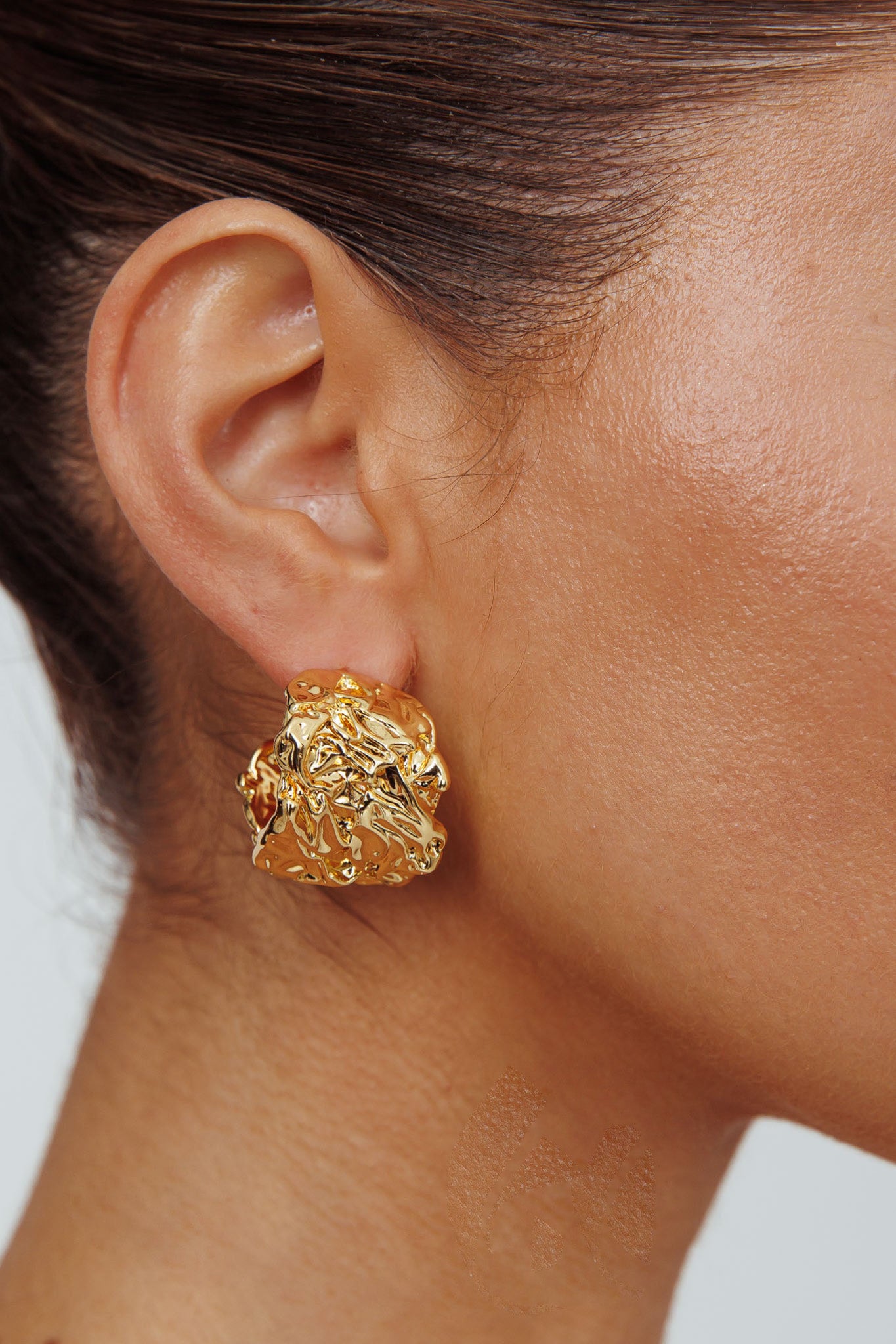 Ora Crinkle Foil Hoop Earrings Gold-Fable Dress