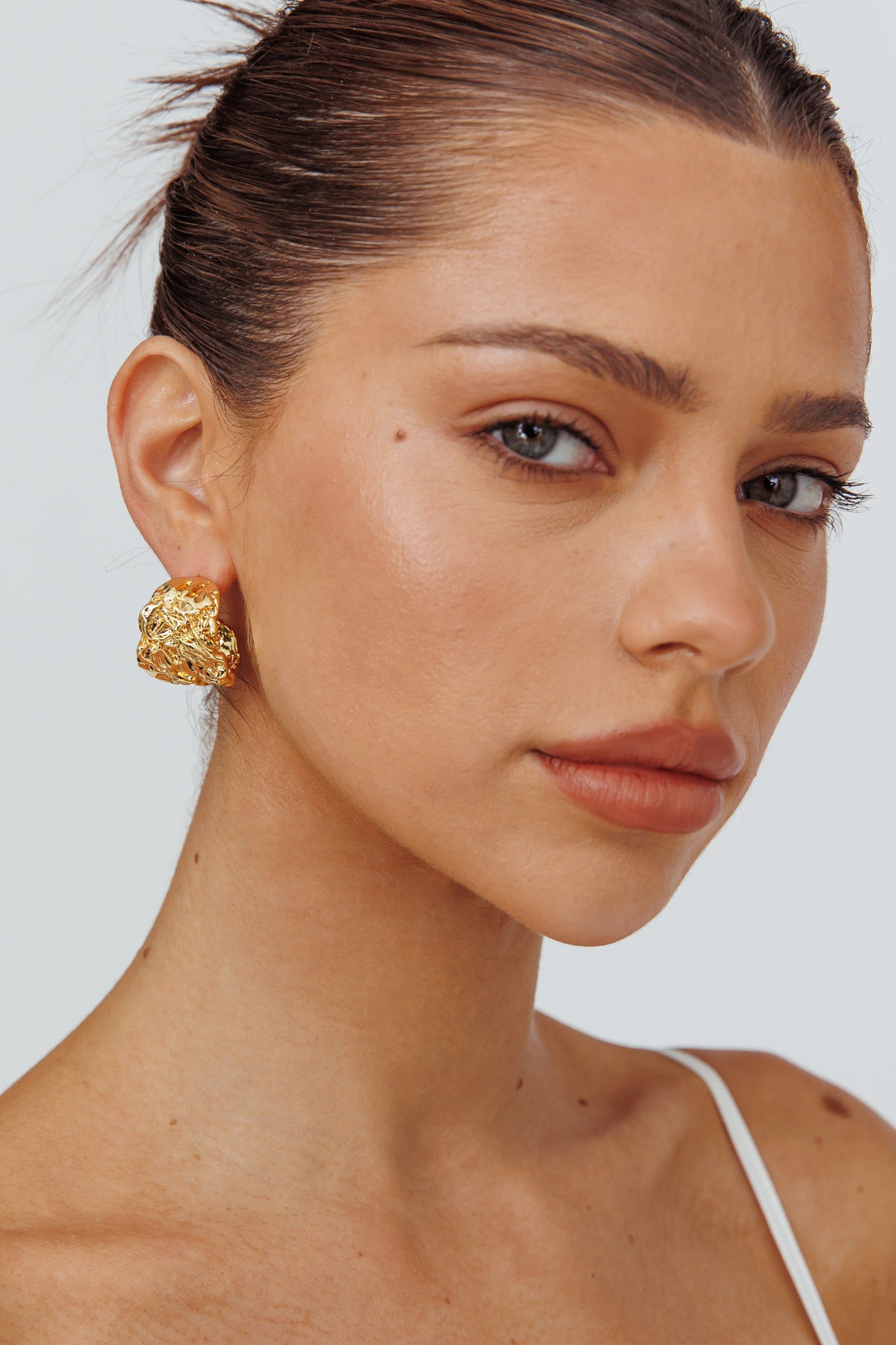 Ora Crinkle Foil Hoop Earrings Gold-Fable Dress