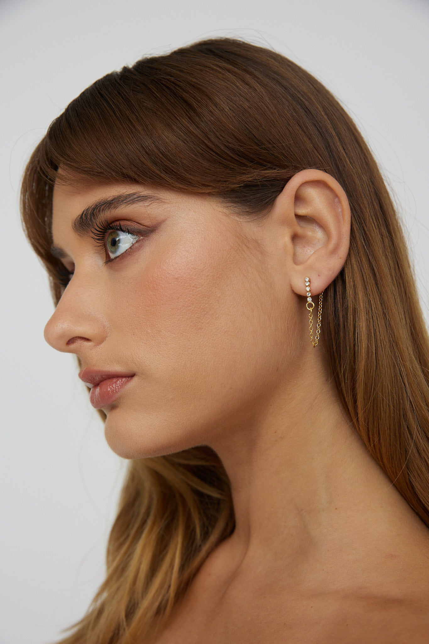 Audrina Chain Dangle Stud Earrings Gold-Fable Dress