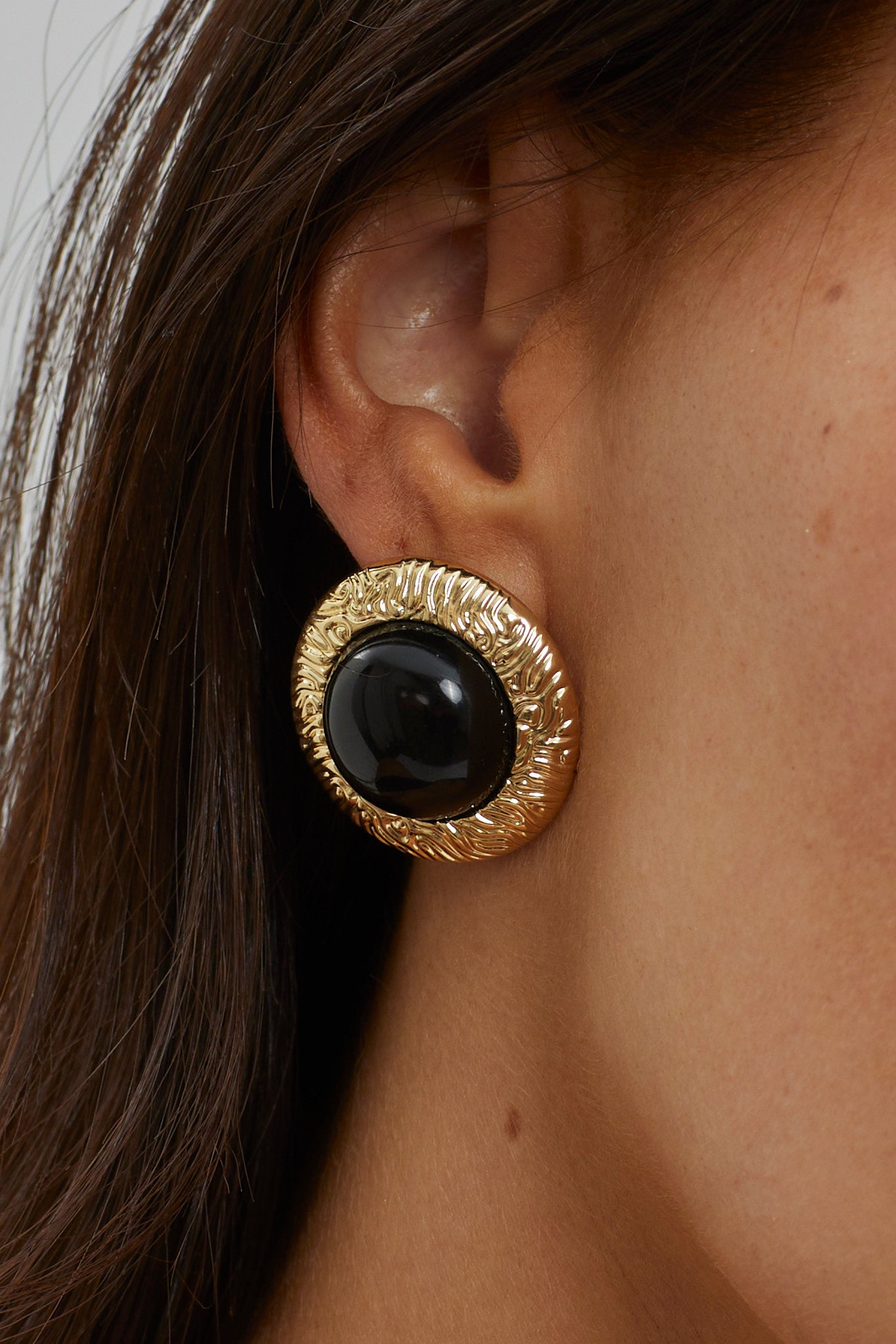 Misty Gold Dome Earrings Black-Fable Dress