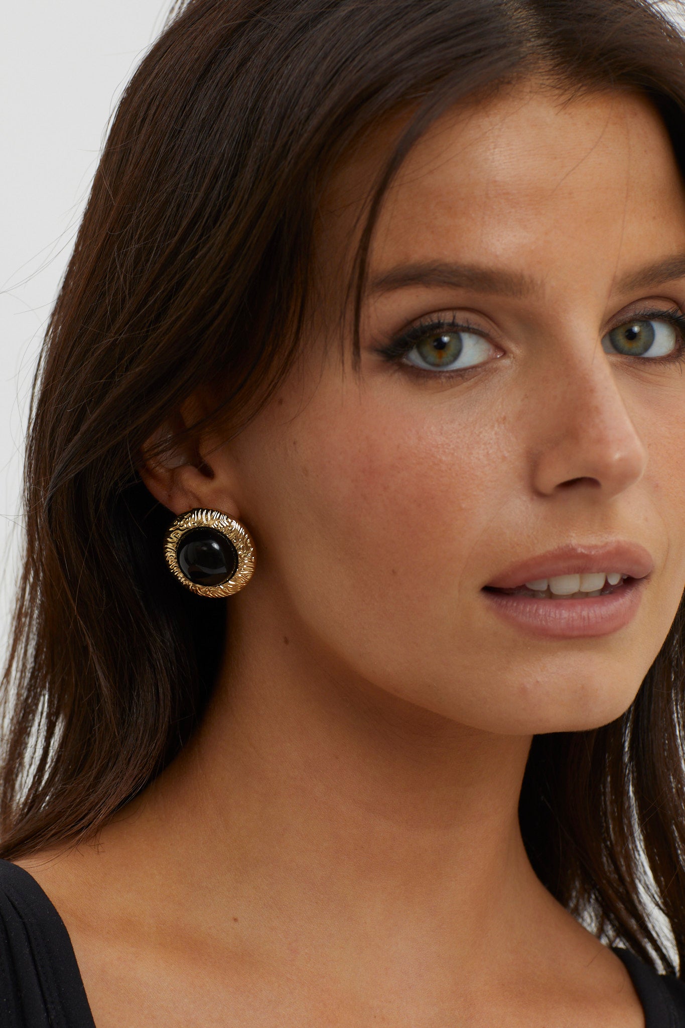 Misty Gold Dome Earrings Black-Fable Dress