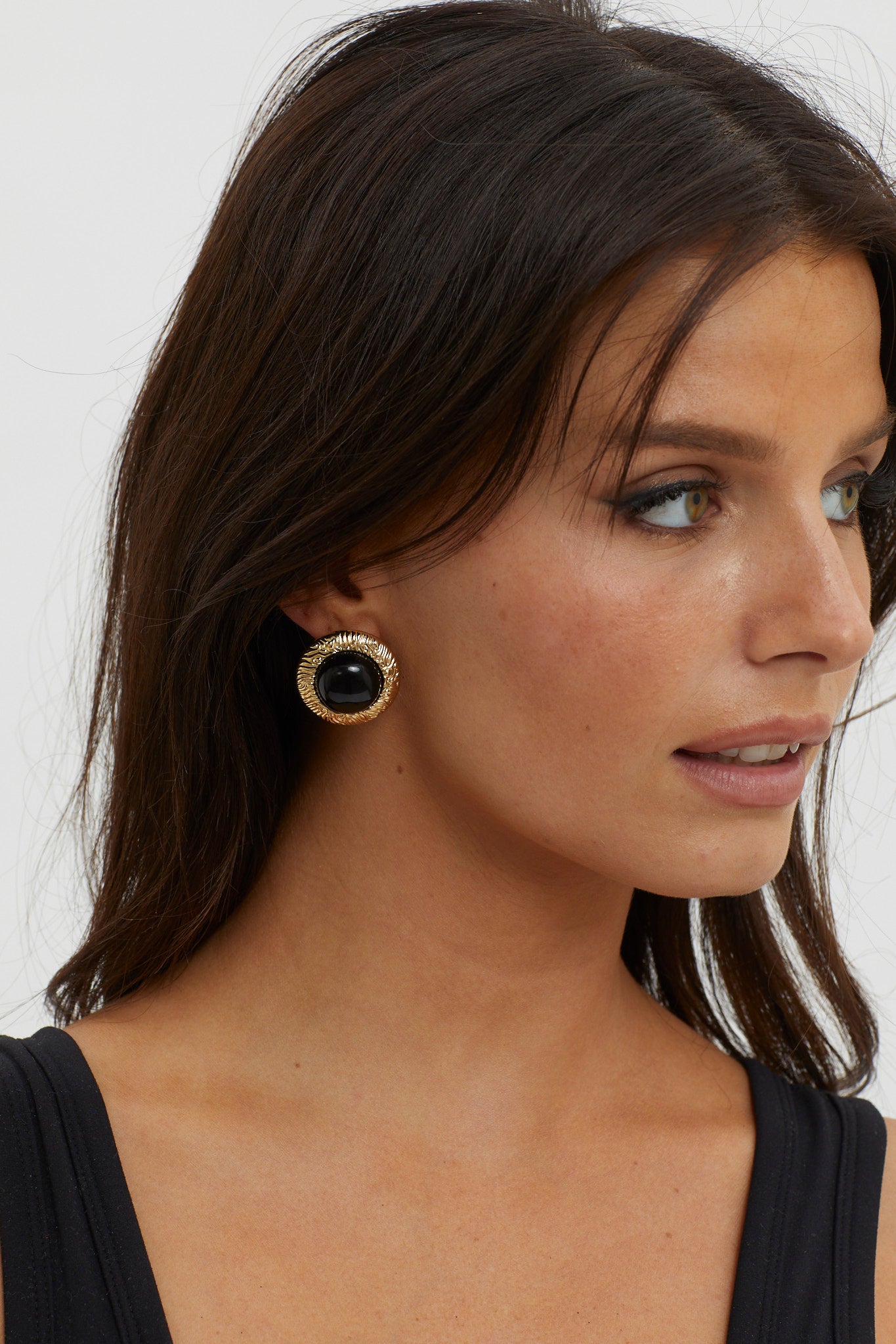Misty Gold Dome Earrings Black-Fable Dress