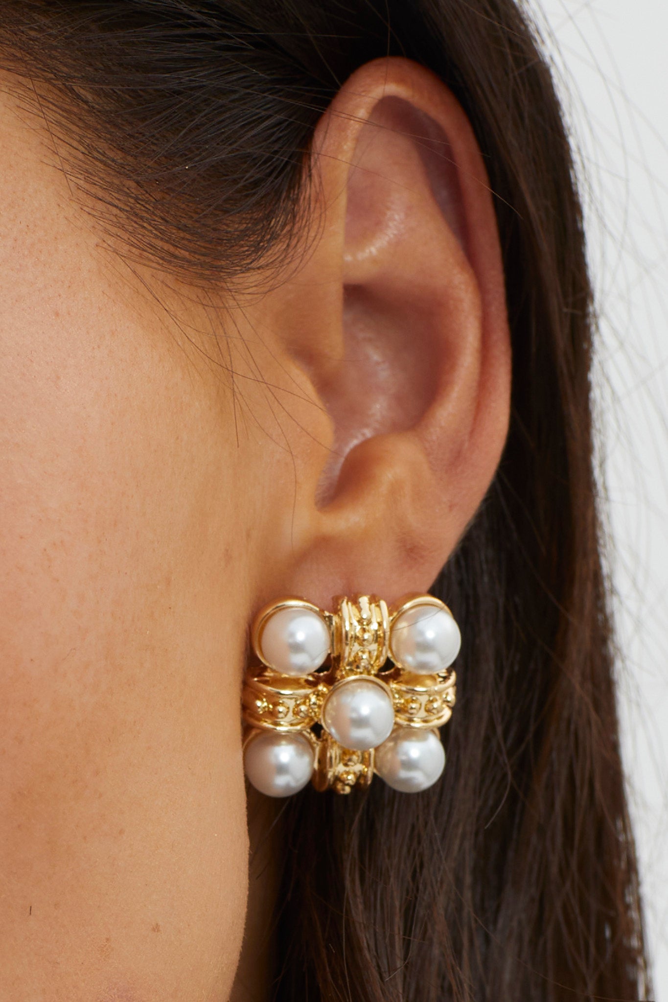 Montage Pearl Stud Earrings Gold-Fable Dress