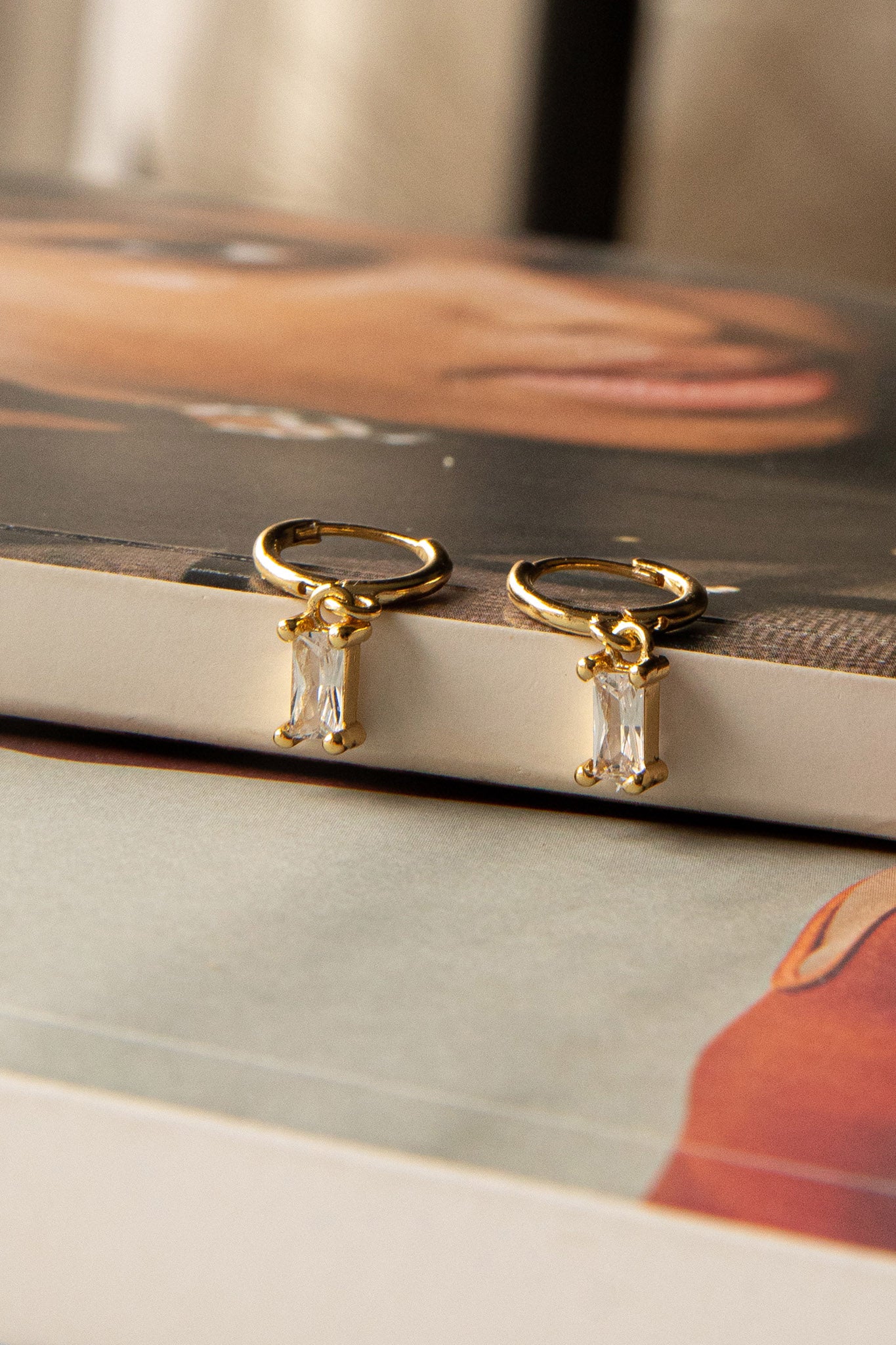 April Diamante Drop Hoop Earrings Clear-Fable Dress